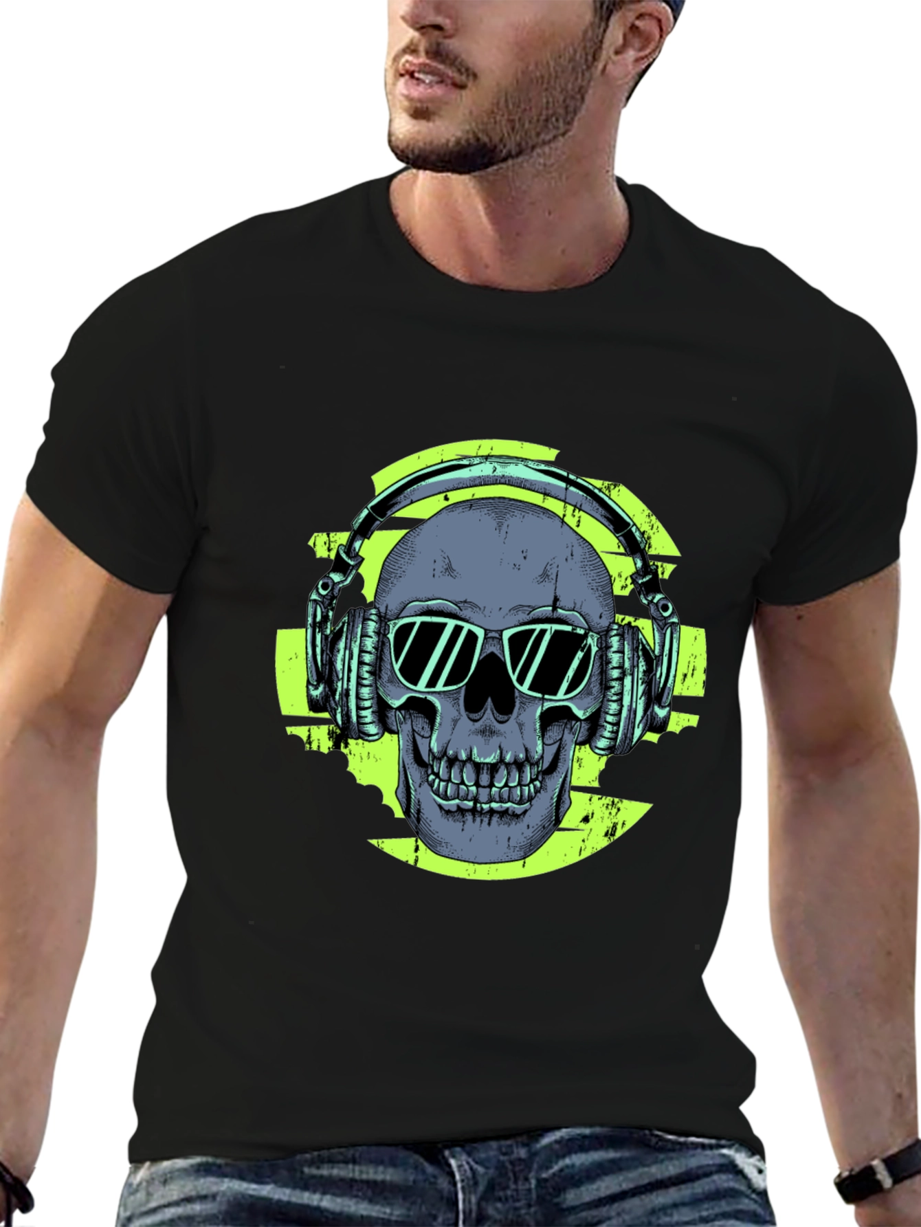 Skull with Headphones Graphic T-Shirt