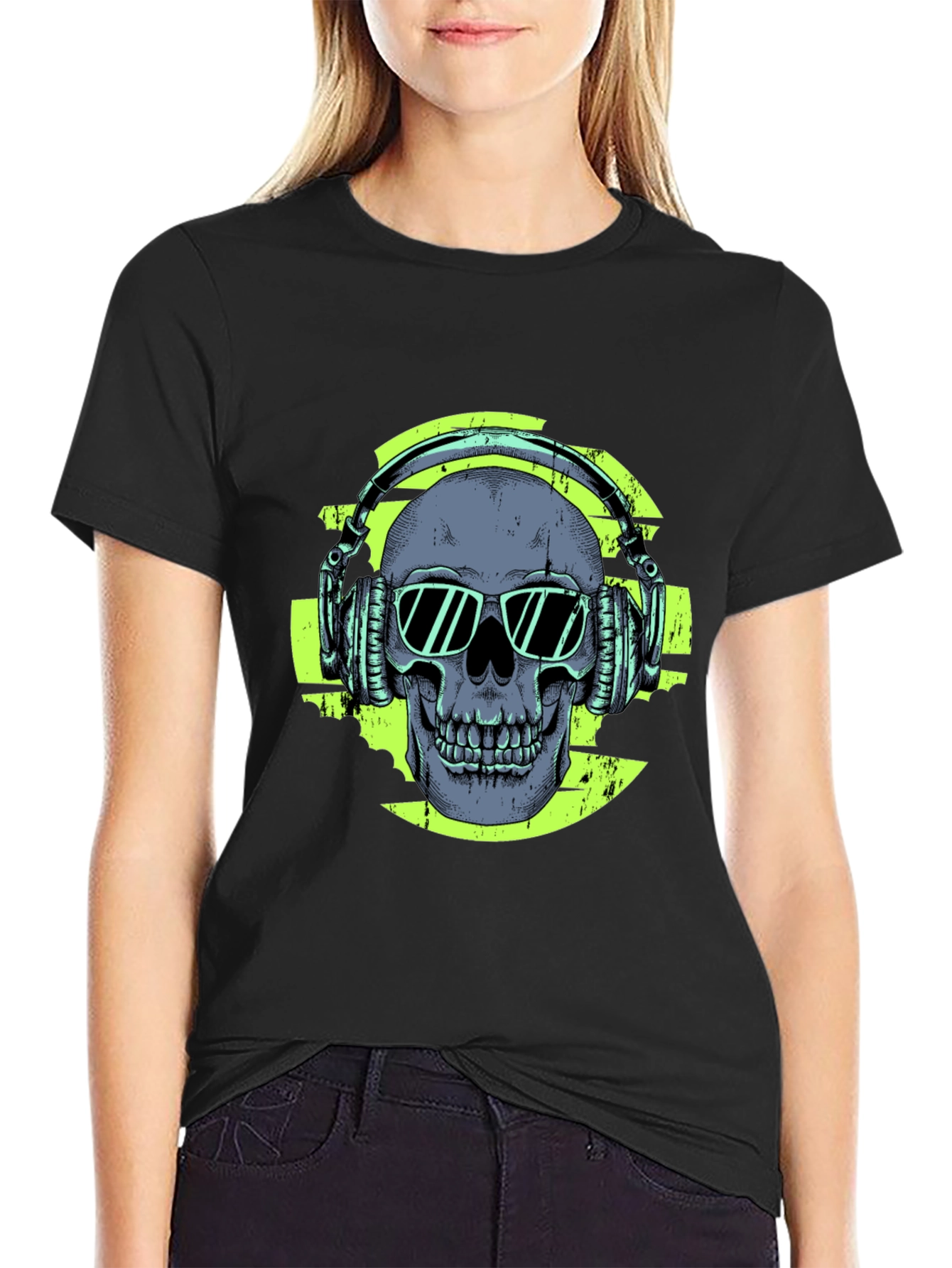 Skull with Headphones Graphic T-Shirt