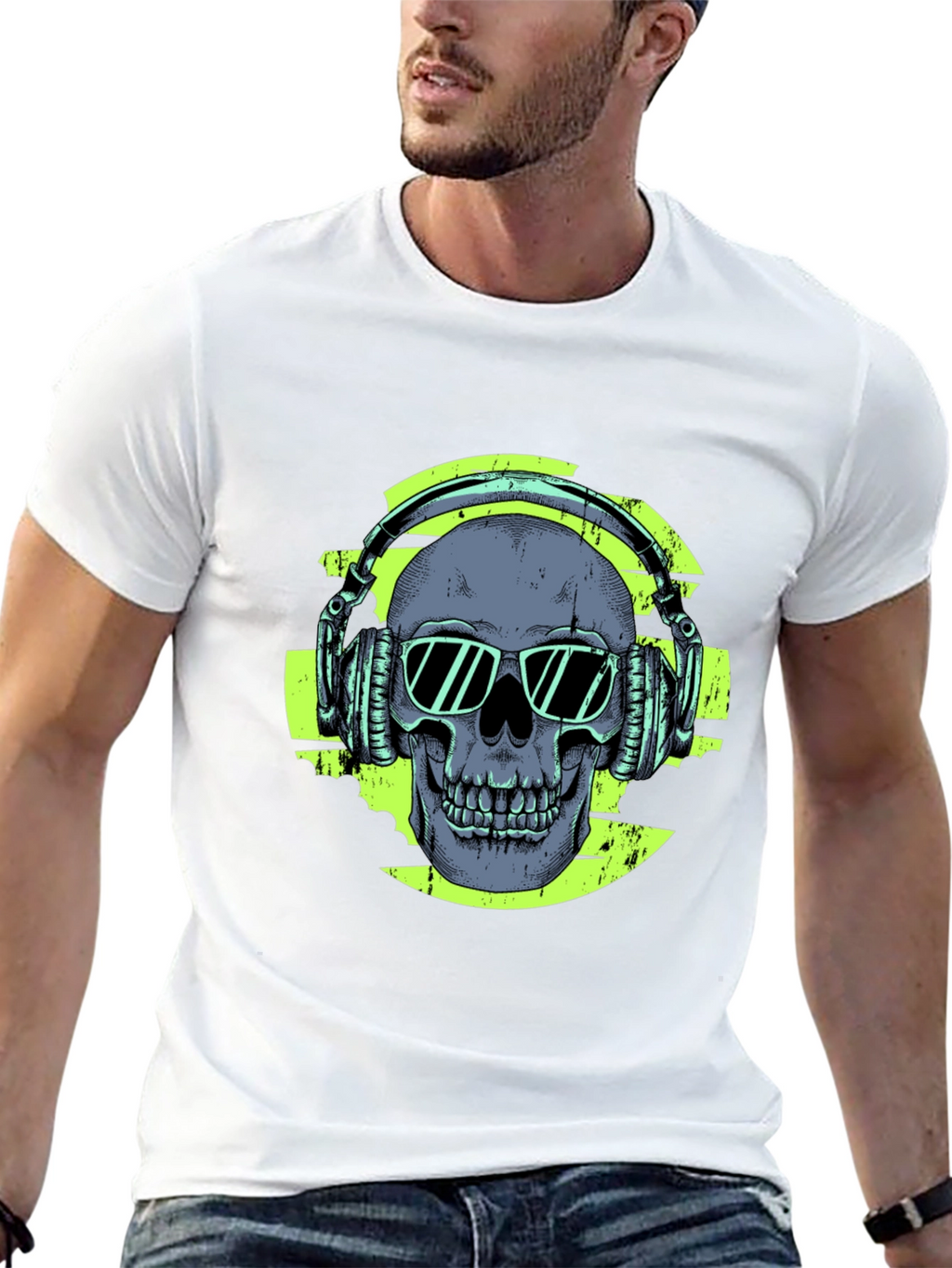 Skull with Headphones Graphic T-Shirt