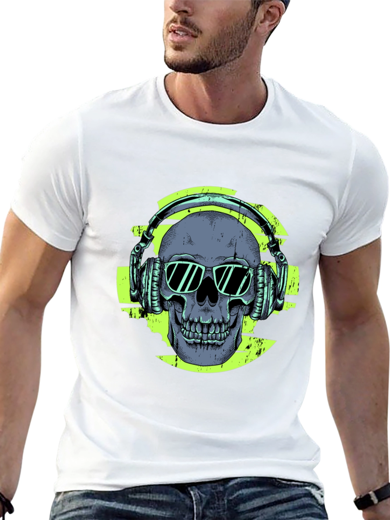 Skull with Headphones Graphic T-Shirt