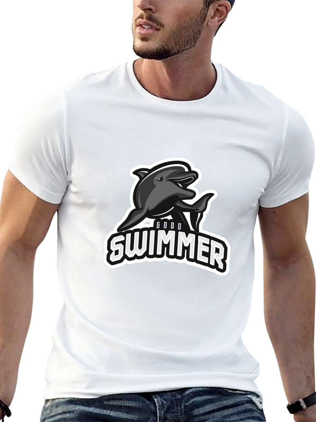 Good Swimmer Dolphin Black T-Shirt