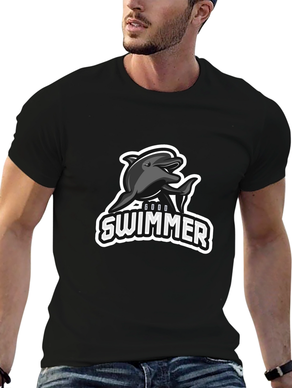 Good Swimmer Dolphin Black T-Shirt