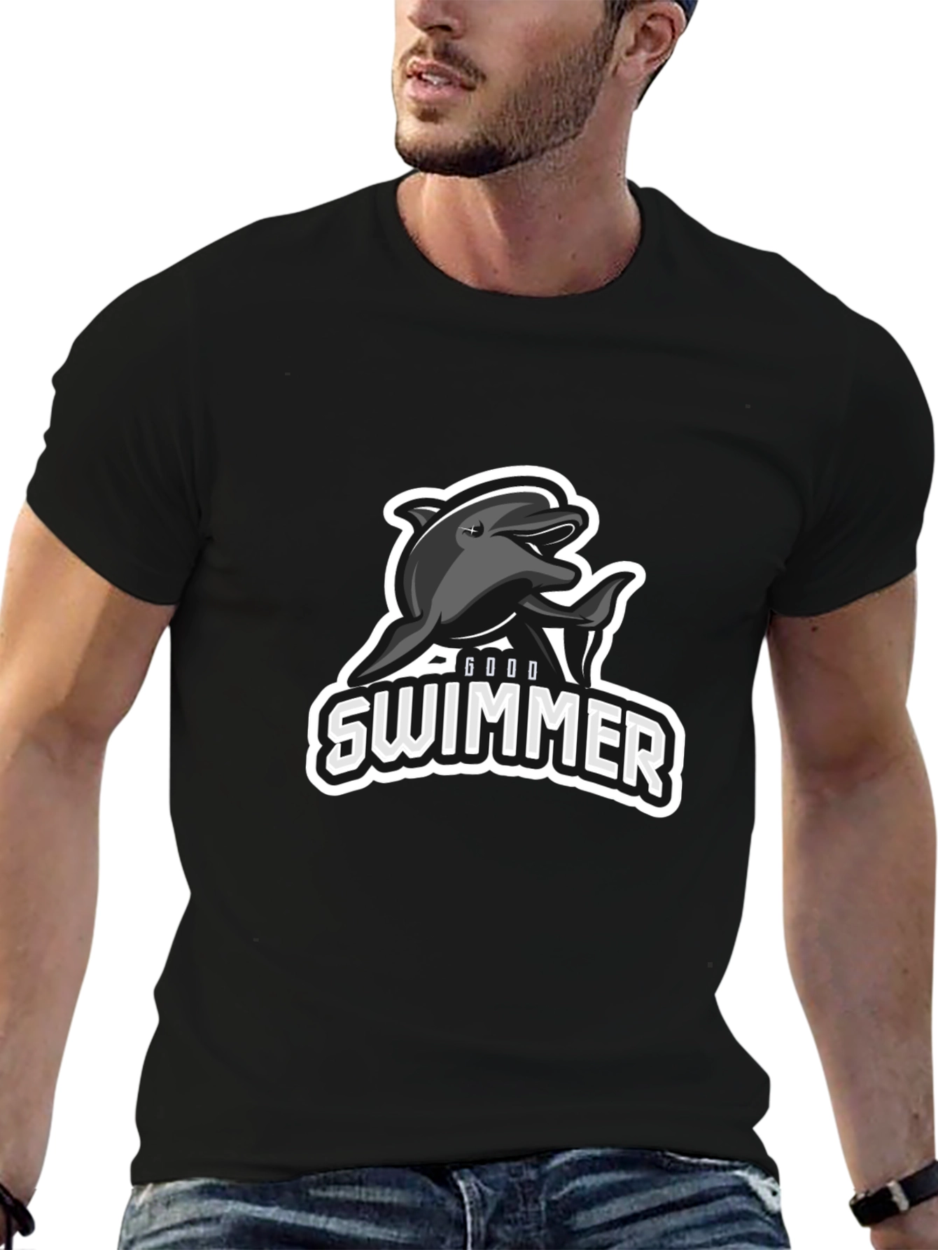 Good Swimmer Dolphin Black T-Shirt