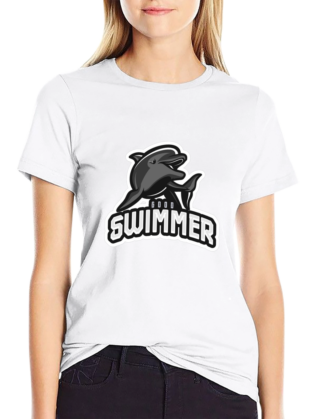 Good Swimmer Dolphin Black T-Shirt