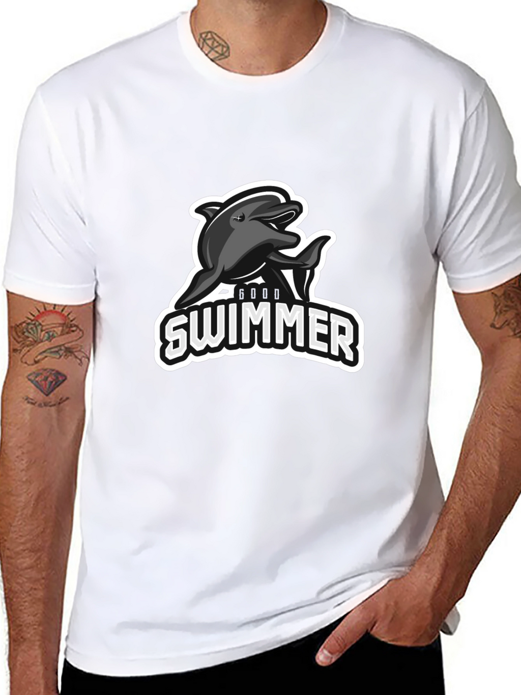 Good Swimmer Dolphin Black T-Shirt