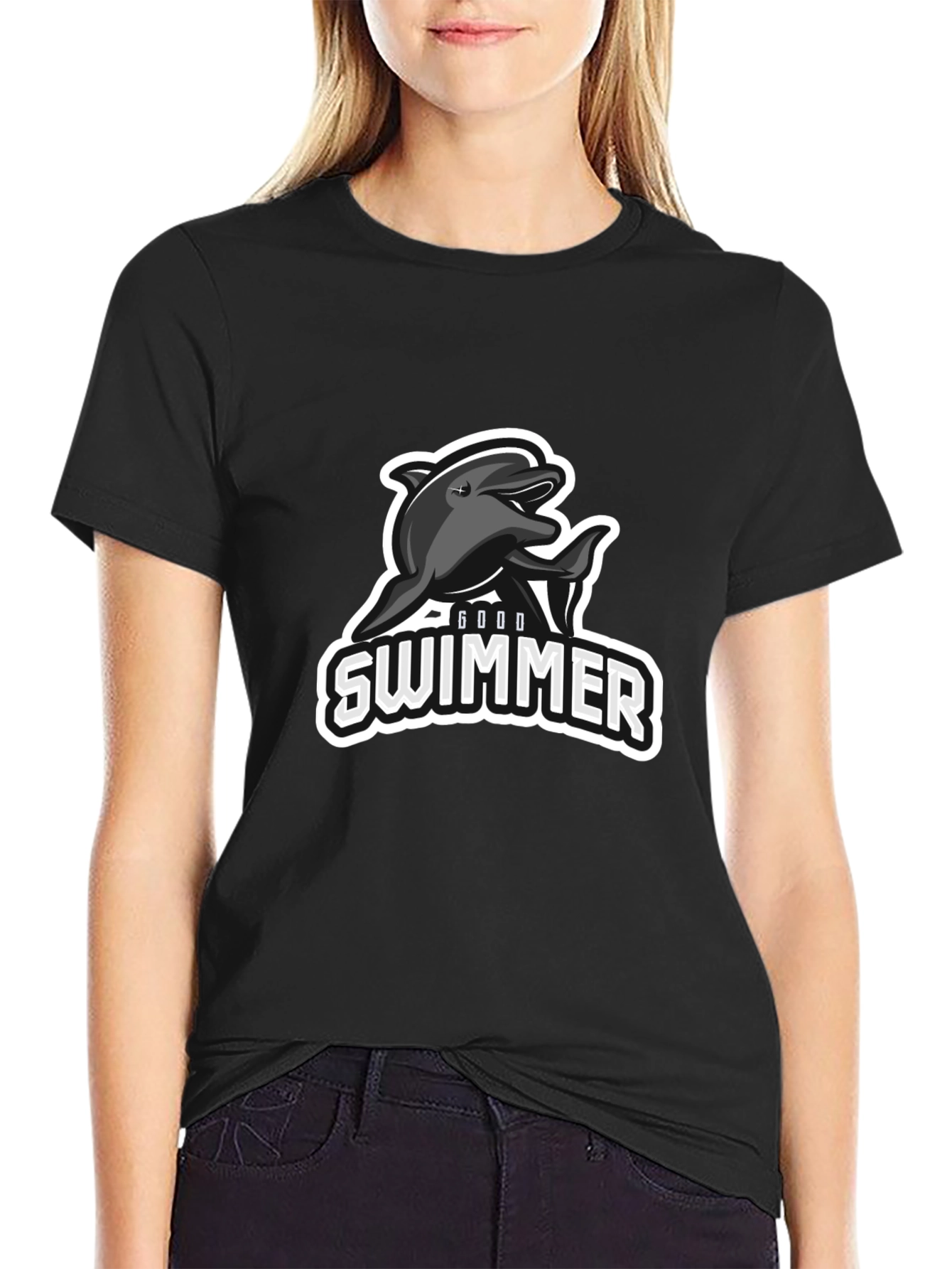 Good Swimmer Dolphin Black T-Shirt
