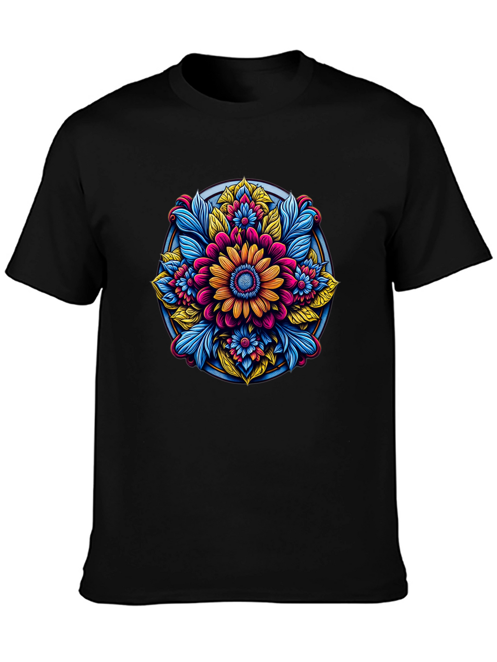 Floral Mandala Graphic Black T-Shirt