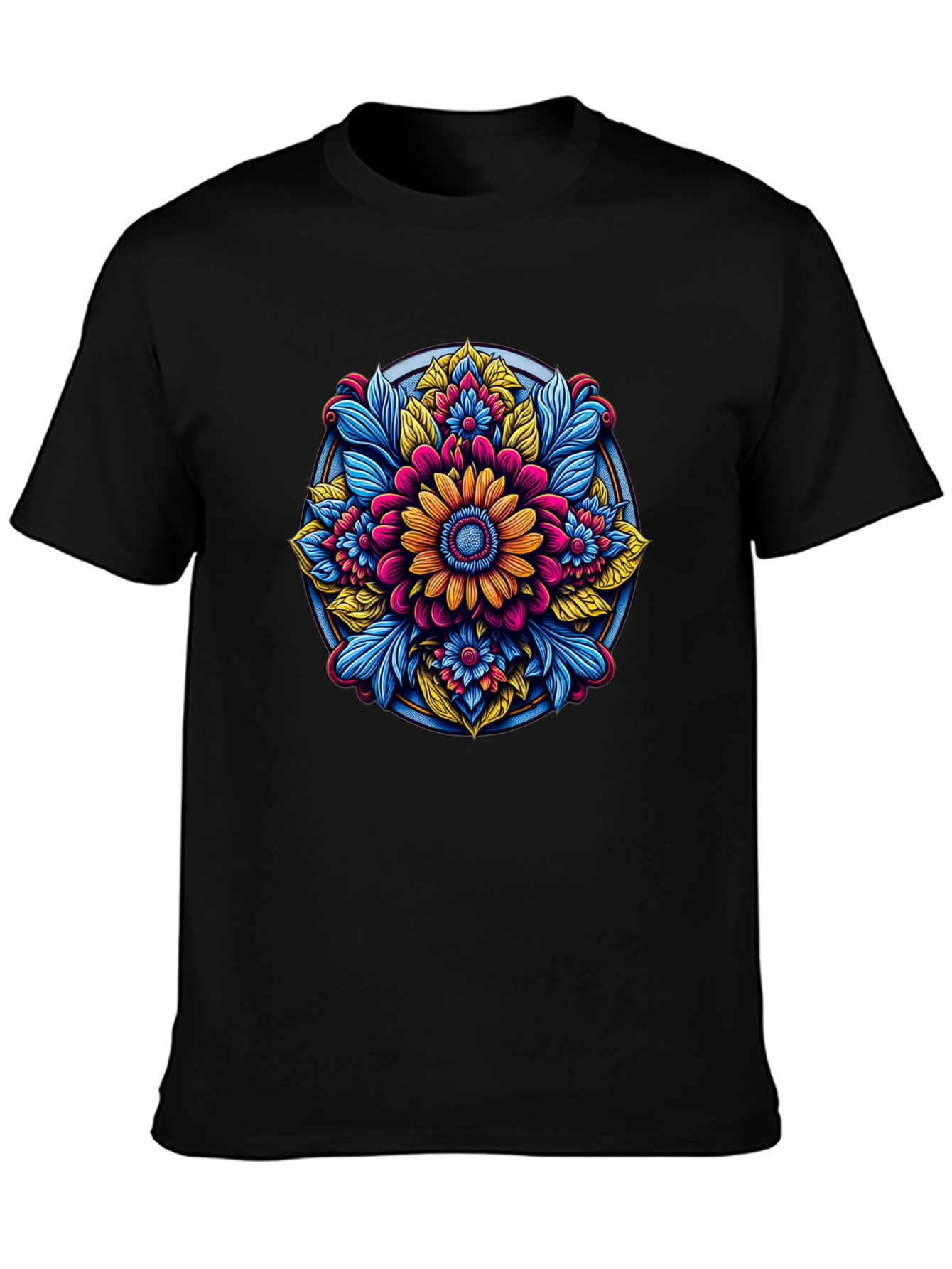 Floral Mandala Graphic Black T-Shirt