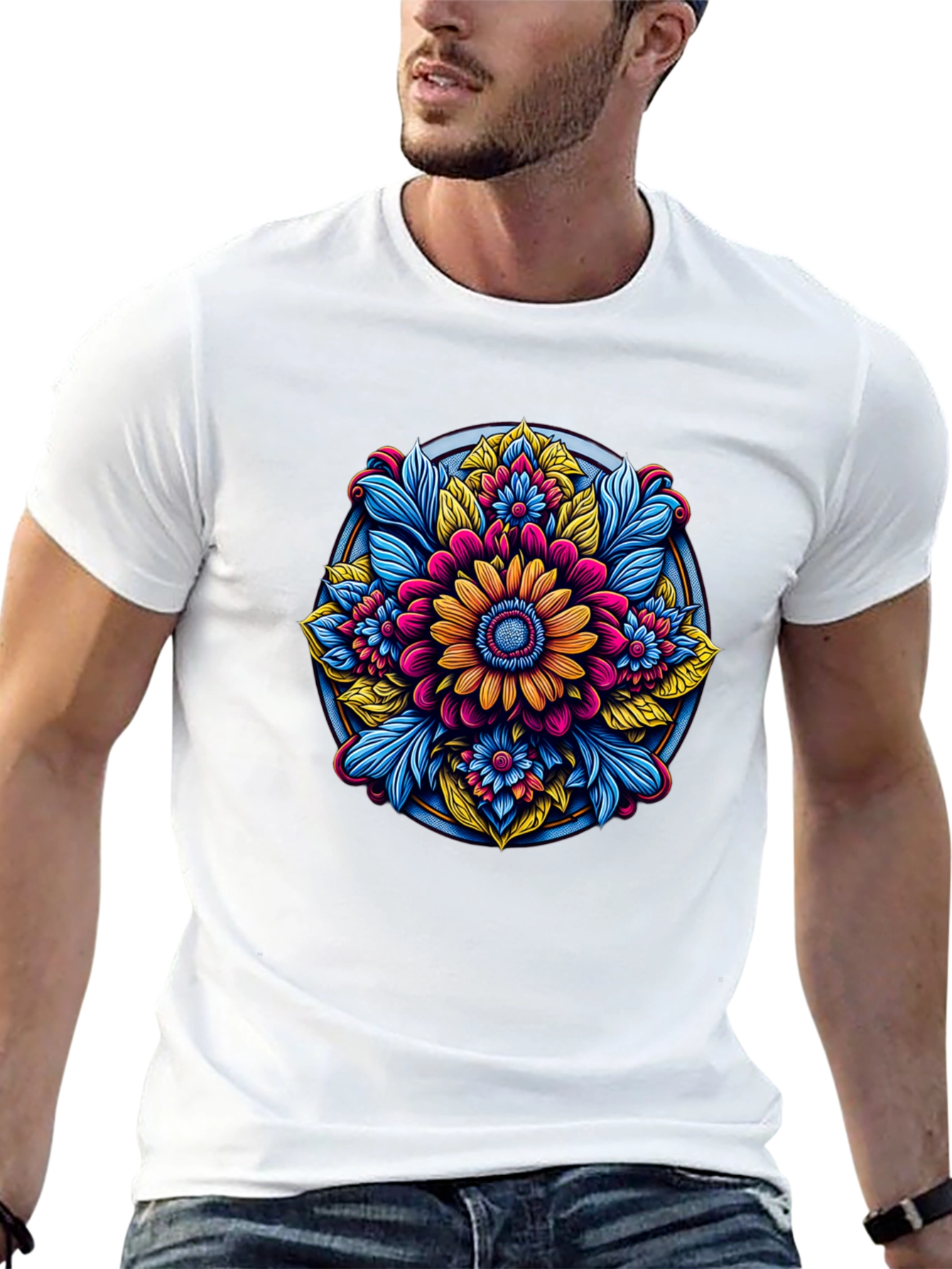 Floral Mandala Graphic Black T-Shirt