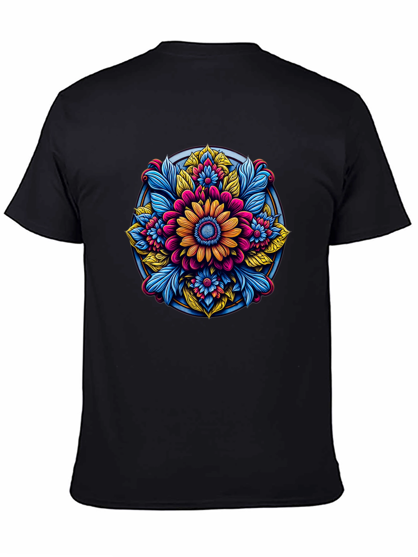 Floral Mandala Graphic Black T-Shirt