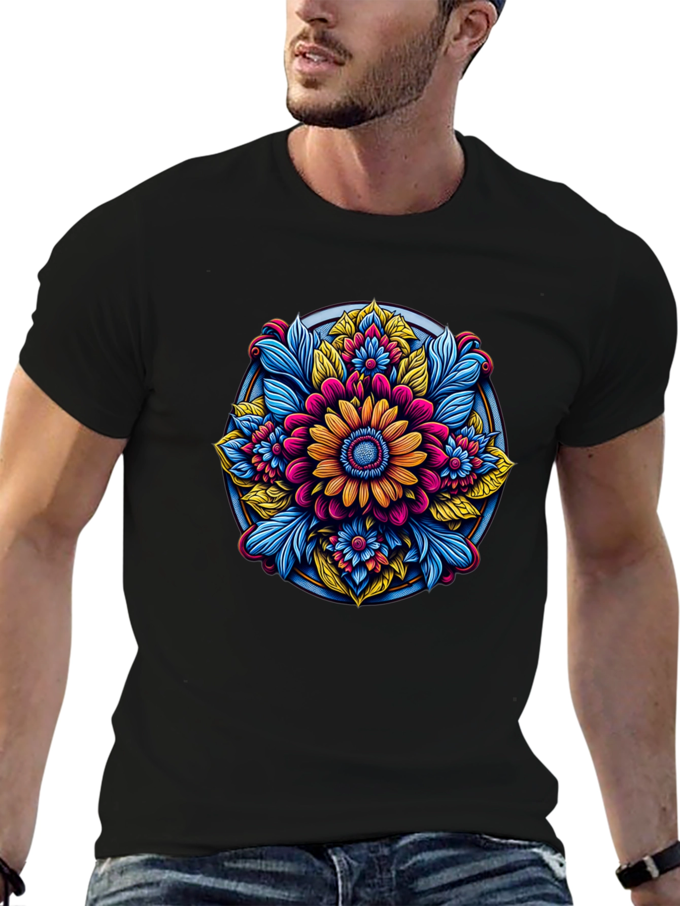 Floral Mandala Graphic Black T-Shirt