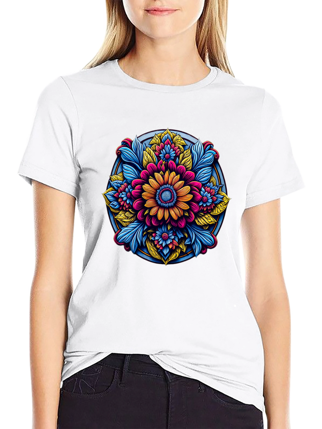 Floral Mandala Graphic Black T-Shirt