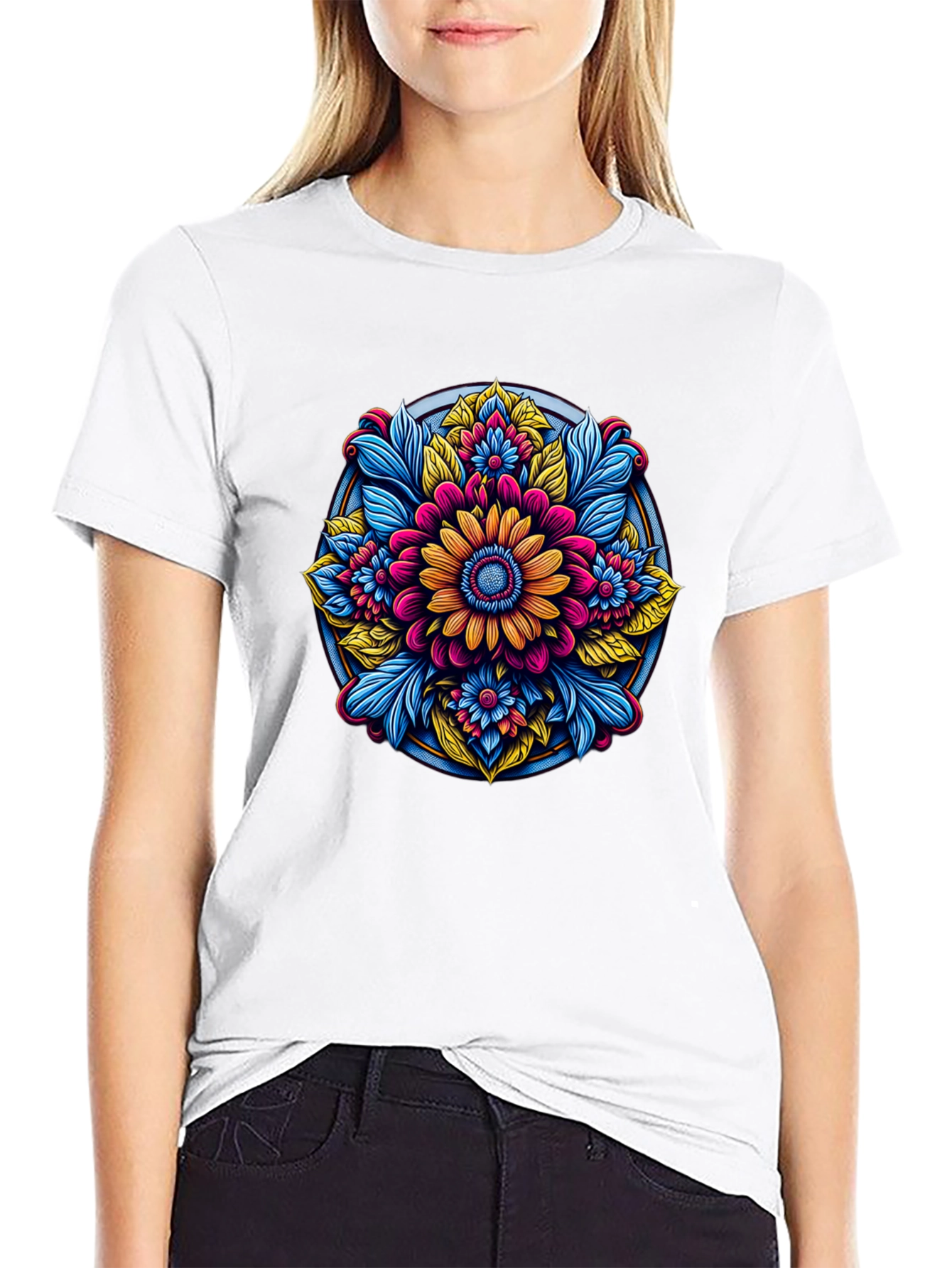 Floral Mandala Graphic Black T-Shirt