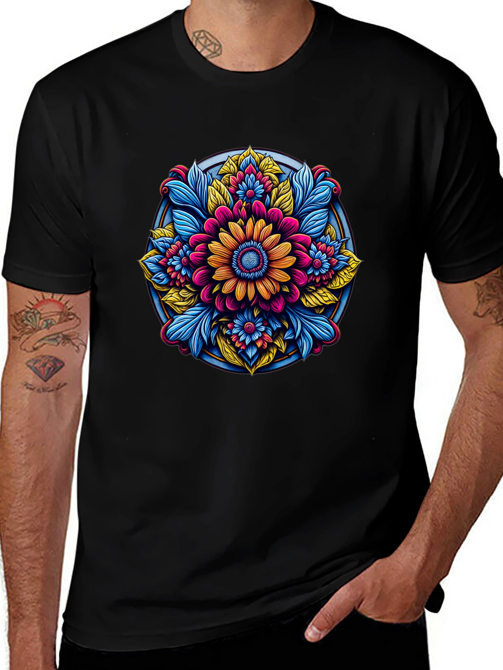 Floral Mandala Graphic Black T-Shirt