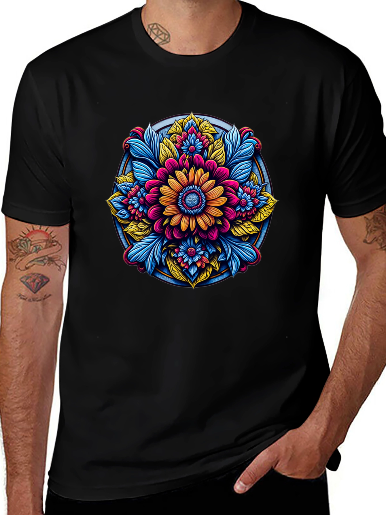 Floral Mandala Graphic Black T-Shirt