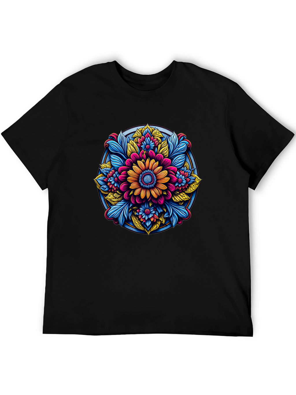 Floral Mandala Graphic Black T-Shirt