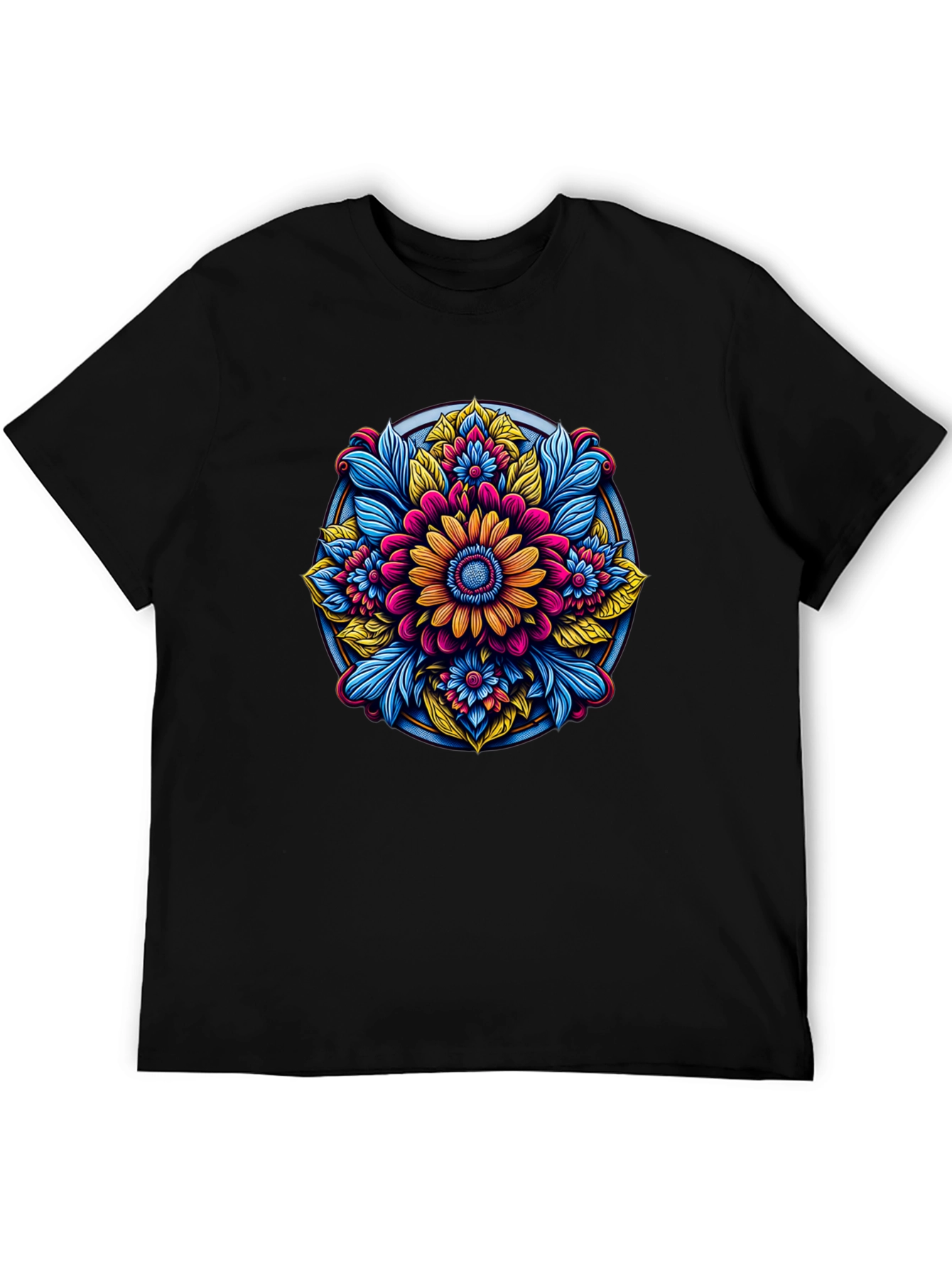 Floral Mandala Graphic Black T-Shirt