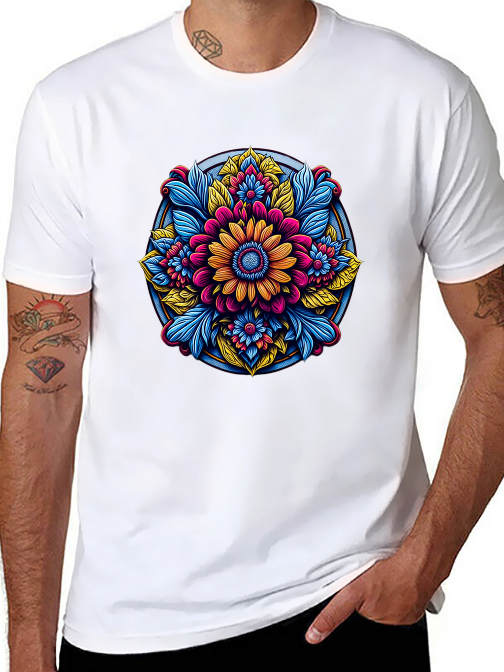 Floral Mandala Graphic Black T-Shirt