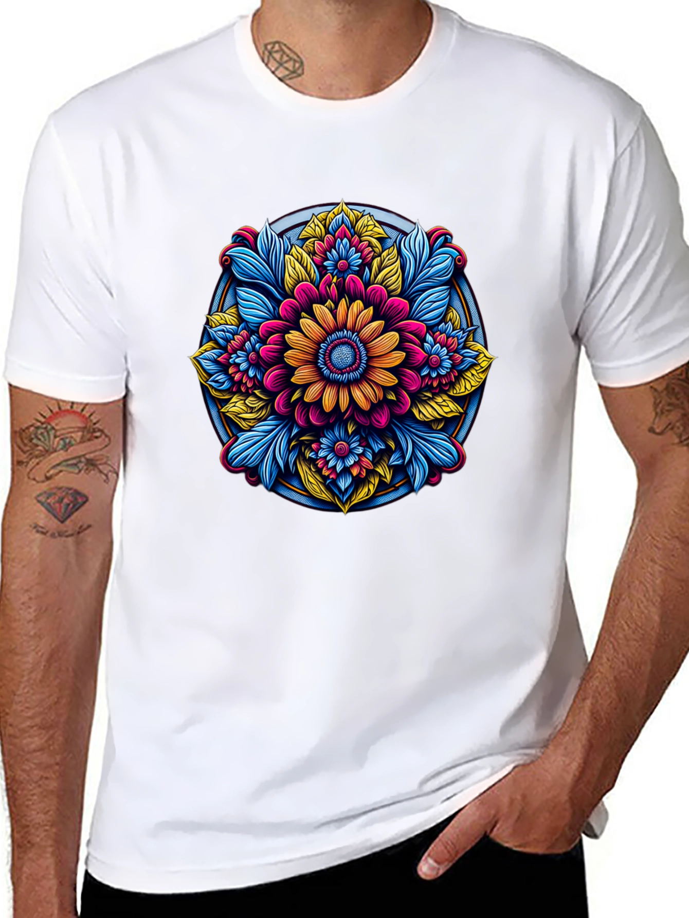 Floral Mandala Graphic Black T-Shirt