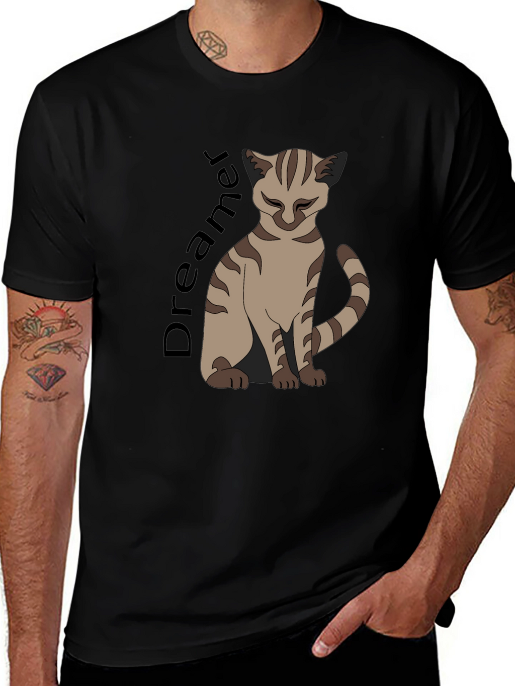 Dreamer Cat Graphic T-Shirt - Unisex Black Tee