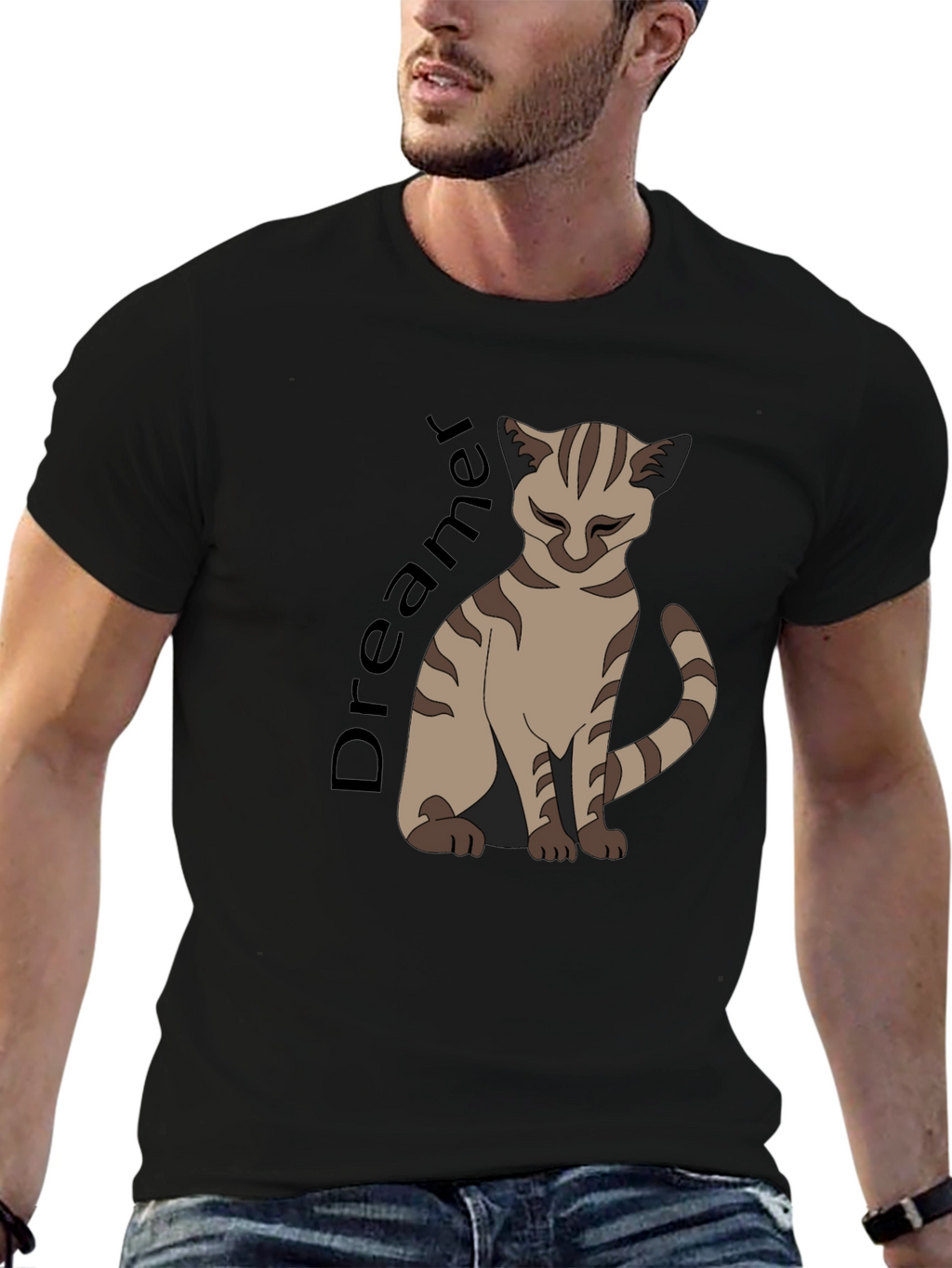 Dreamer Cat Graphic T-Shirt - Unisex Black Tee