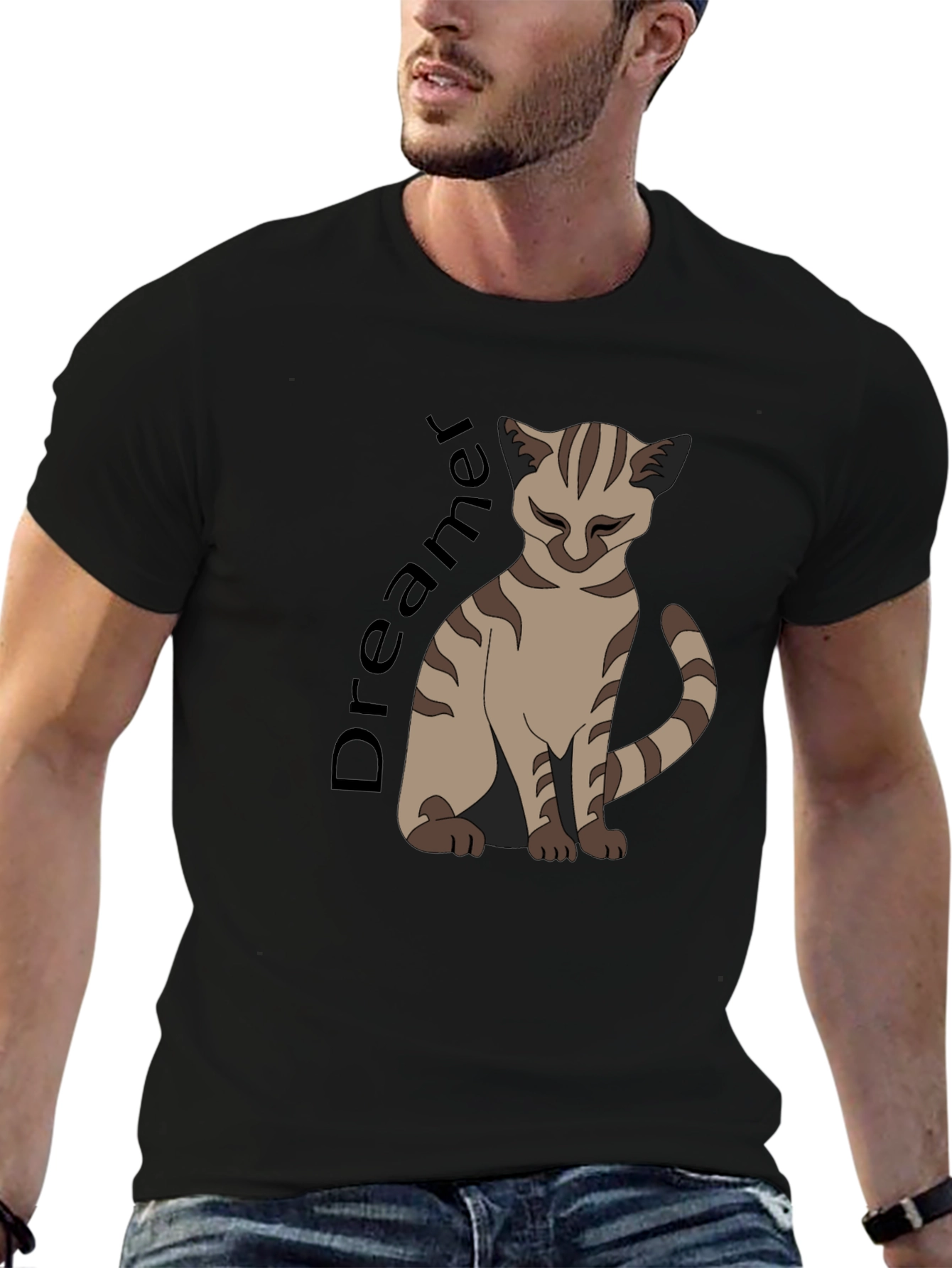 Dreamer Cat Graphic T-Shirt - Unisex Black Tee