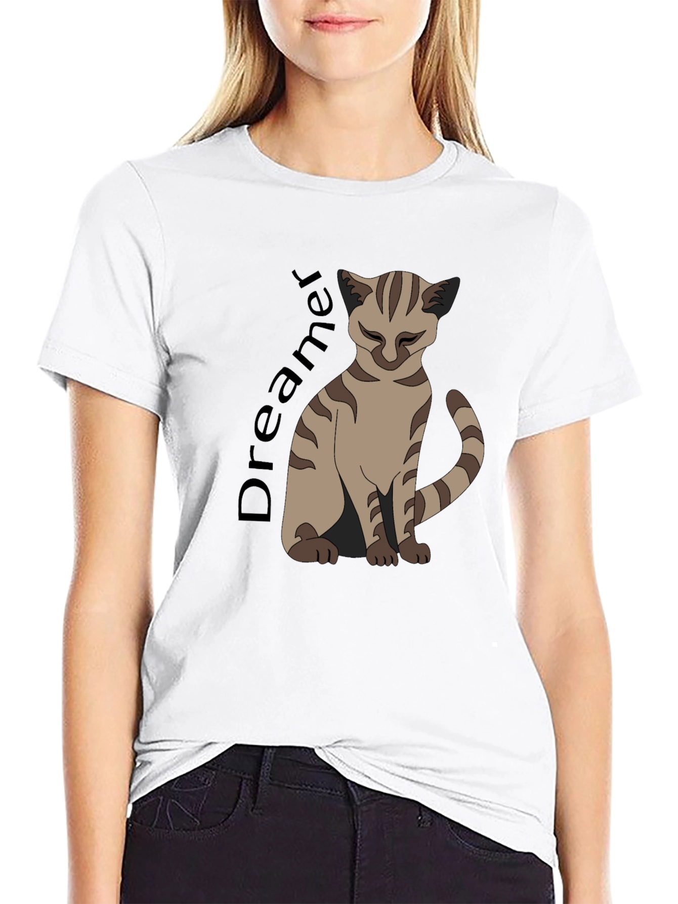 Dreamer Cat Graphic T-Shirt - Unisex Black Tee