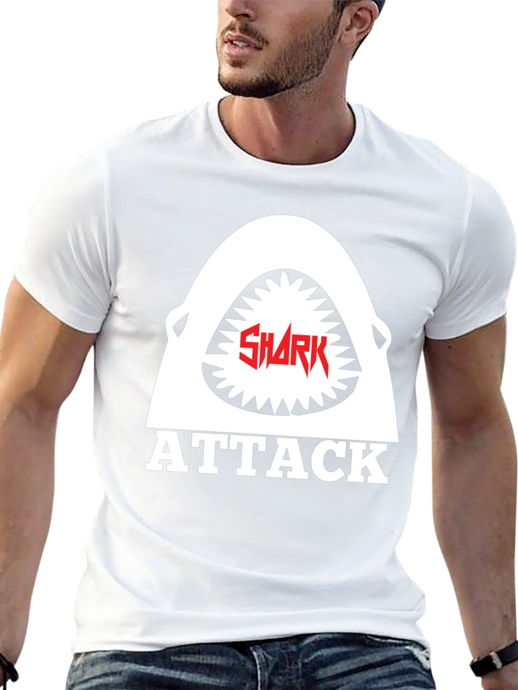 Shark Attack Graphic Tee - Black Cotton T-Shirt