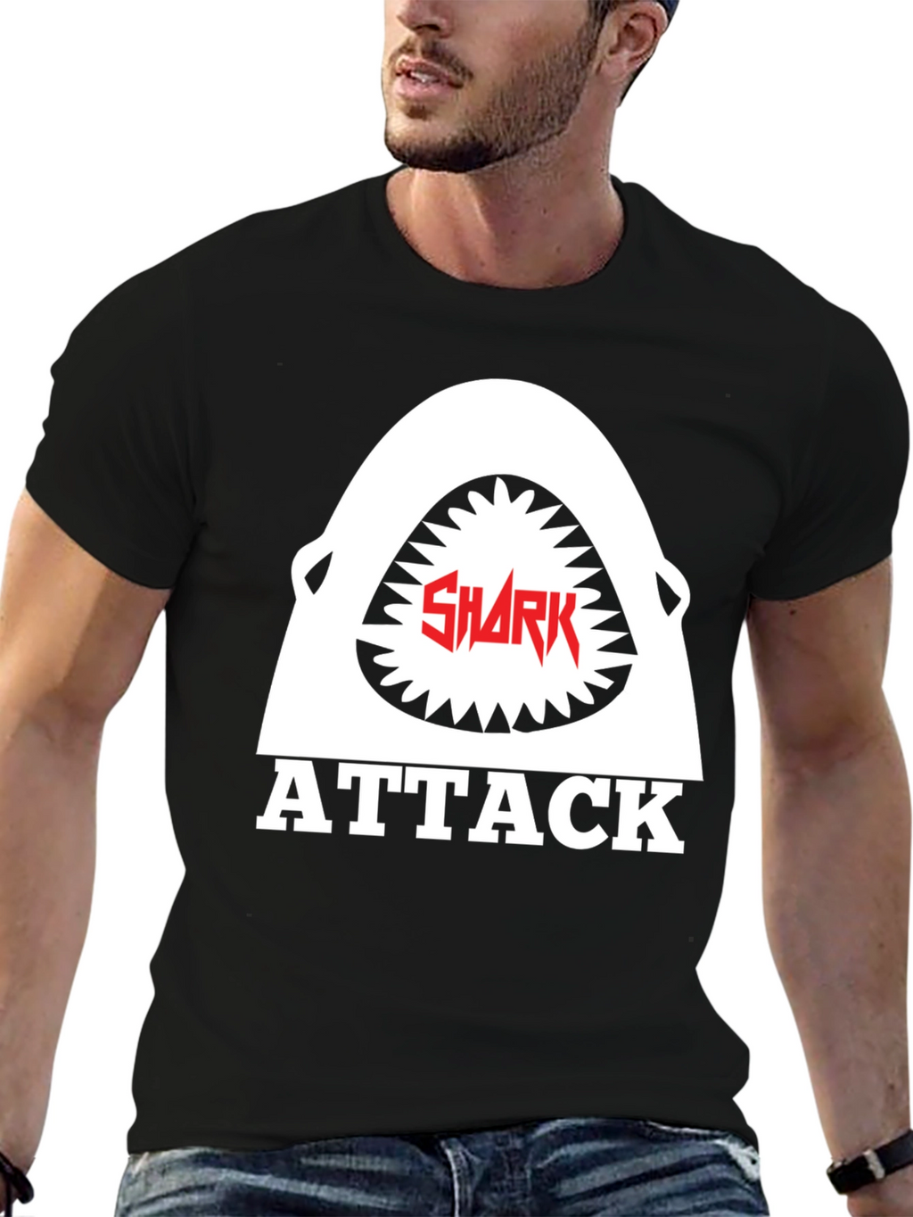 Shark Attack Graphic Tee - Black Cotton T-Shirt