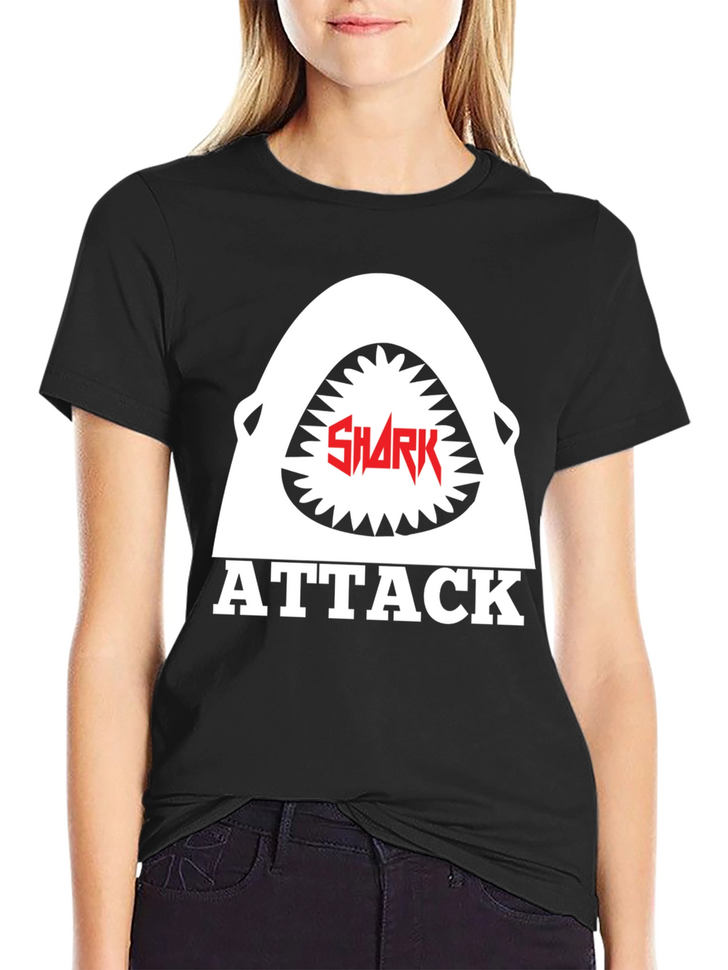 Shark Attack Graphic Tee - Black Cotton T-Shirt