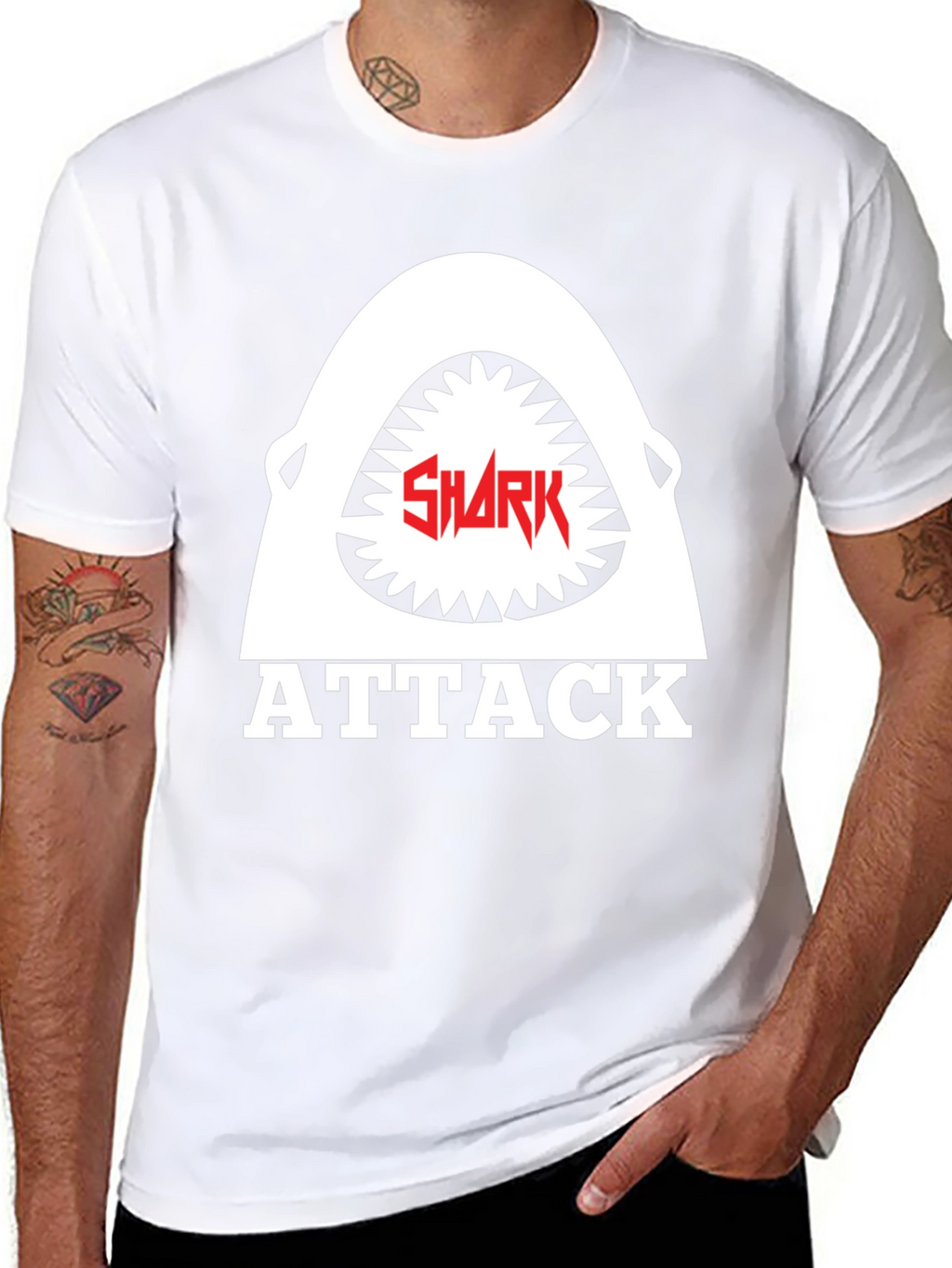 Shark Attack Graphic Tee - Black Cotton T-Shirt
