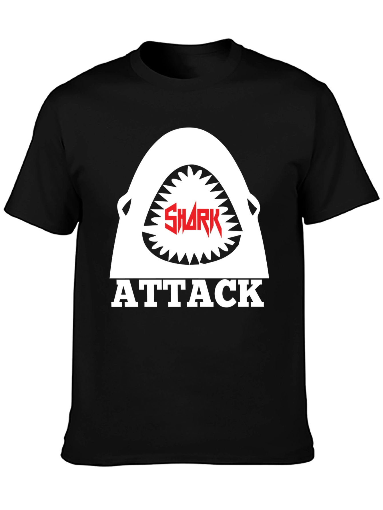 Shark Attack Graphic Tee - Black Cotton T-Shirt