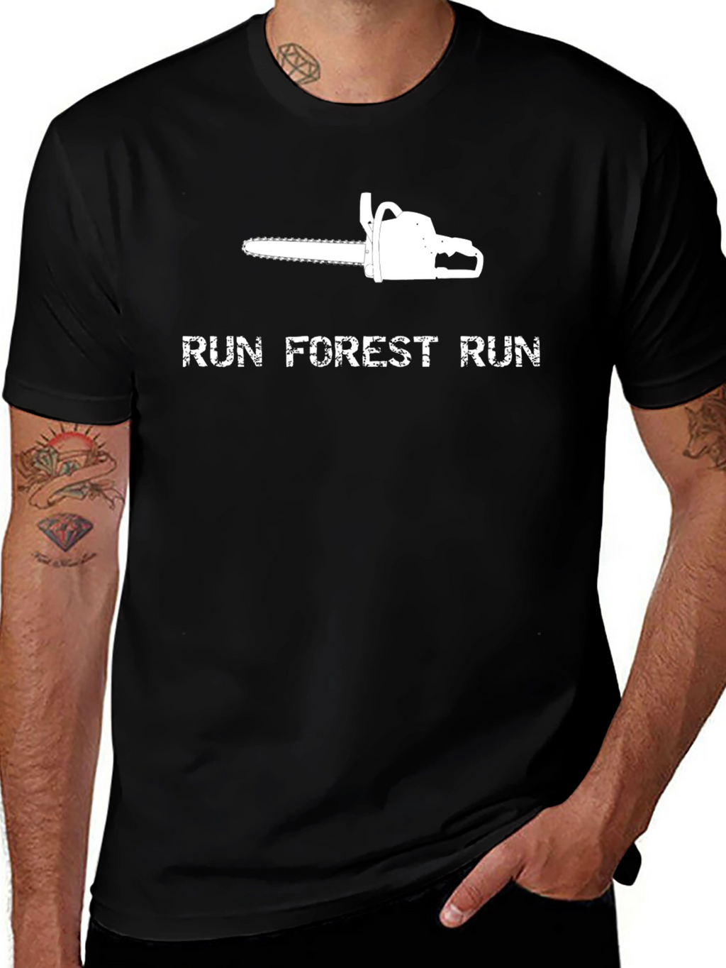 Run Forest Run Chainsaw Graphic Tee - Black