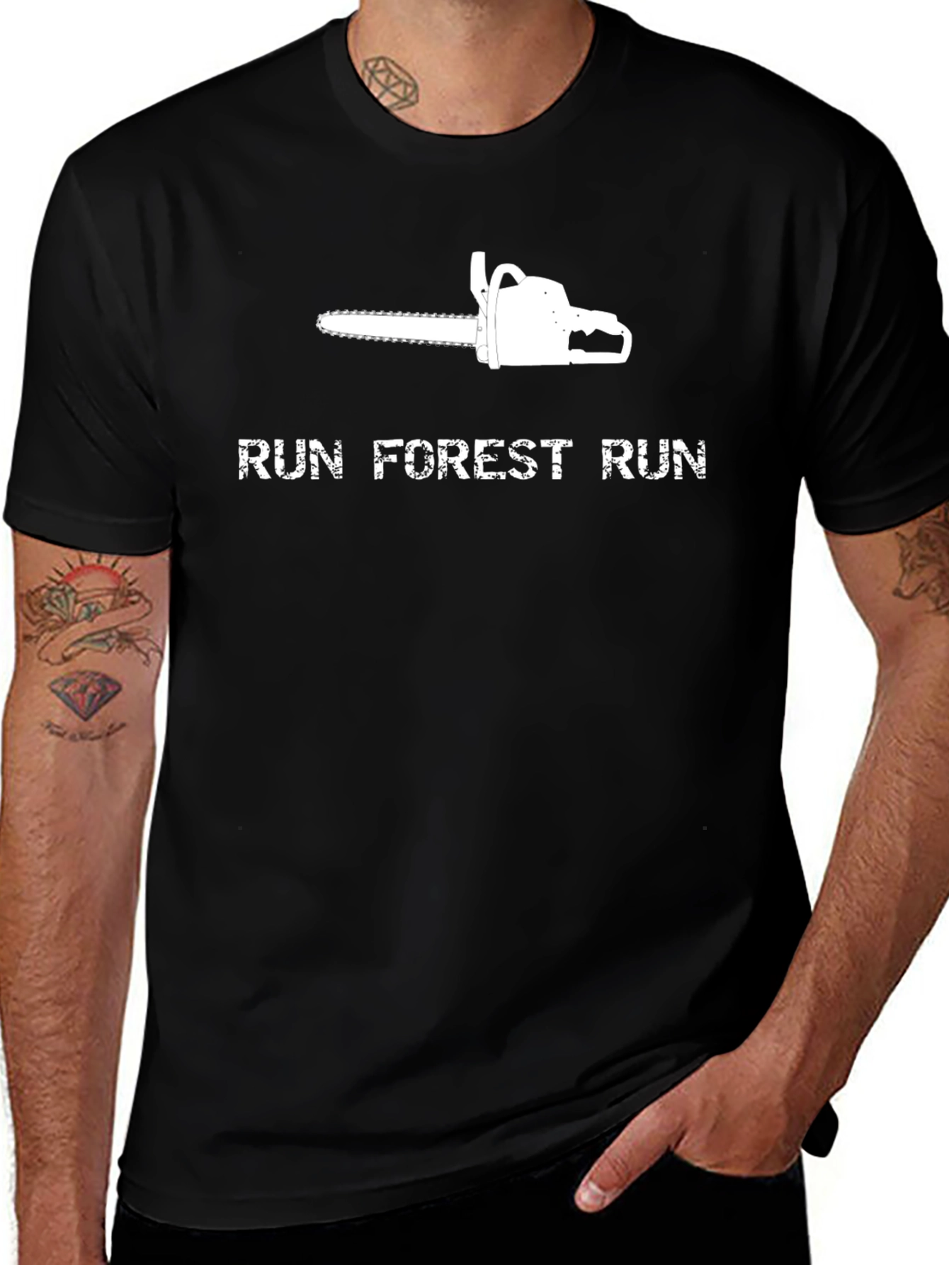 Run Forest Run Chainsaw Graphic Tee - Black