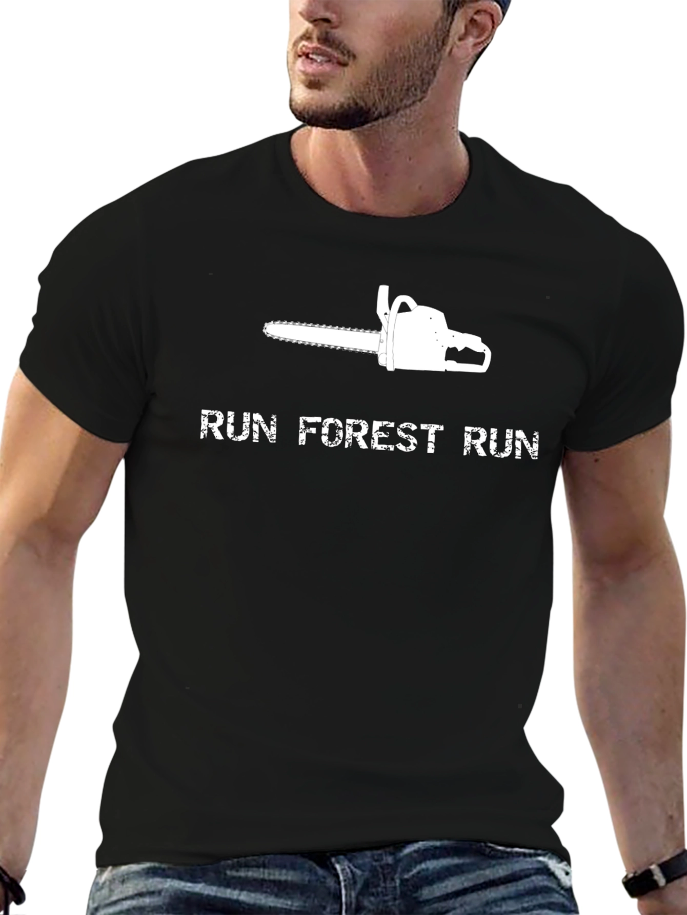 Run Forest Run Chainsaw Graphic Tee - Black