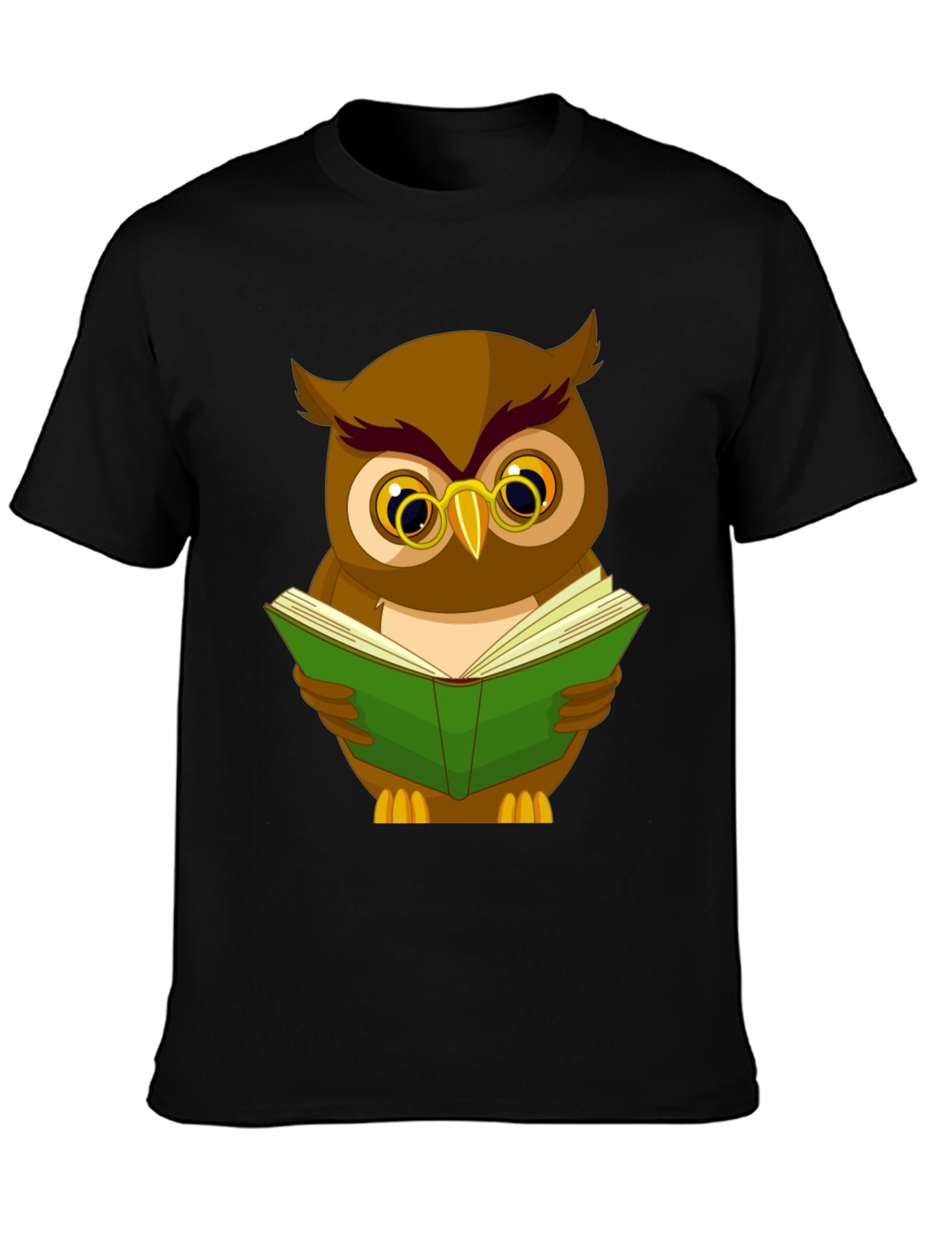Owl Reading Book Graphic Tee - Black