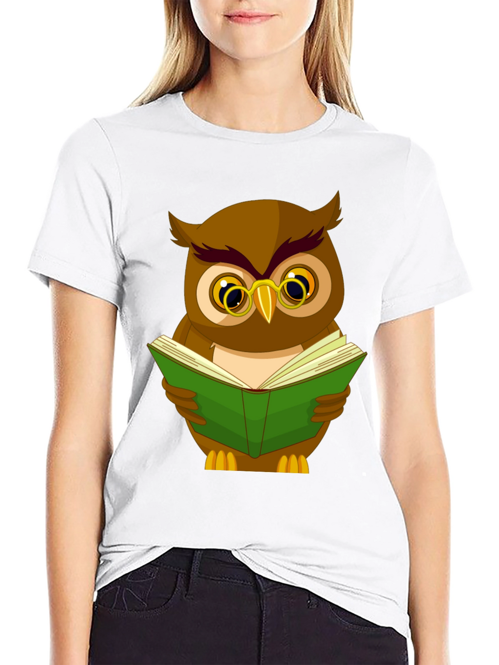 Owl Reading Book Graphic Tee - Black