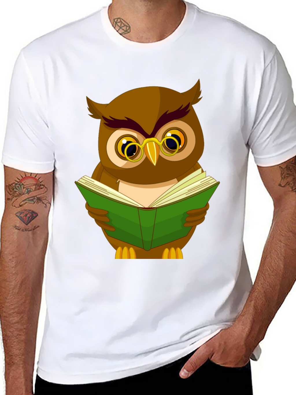 Owl Reading Book Graphic Tee - Black