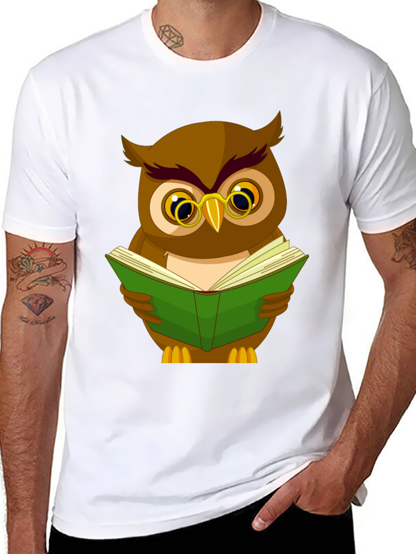 Owl Reading Book Graphic Tee - Black