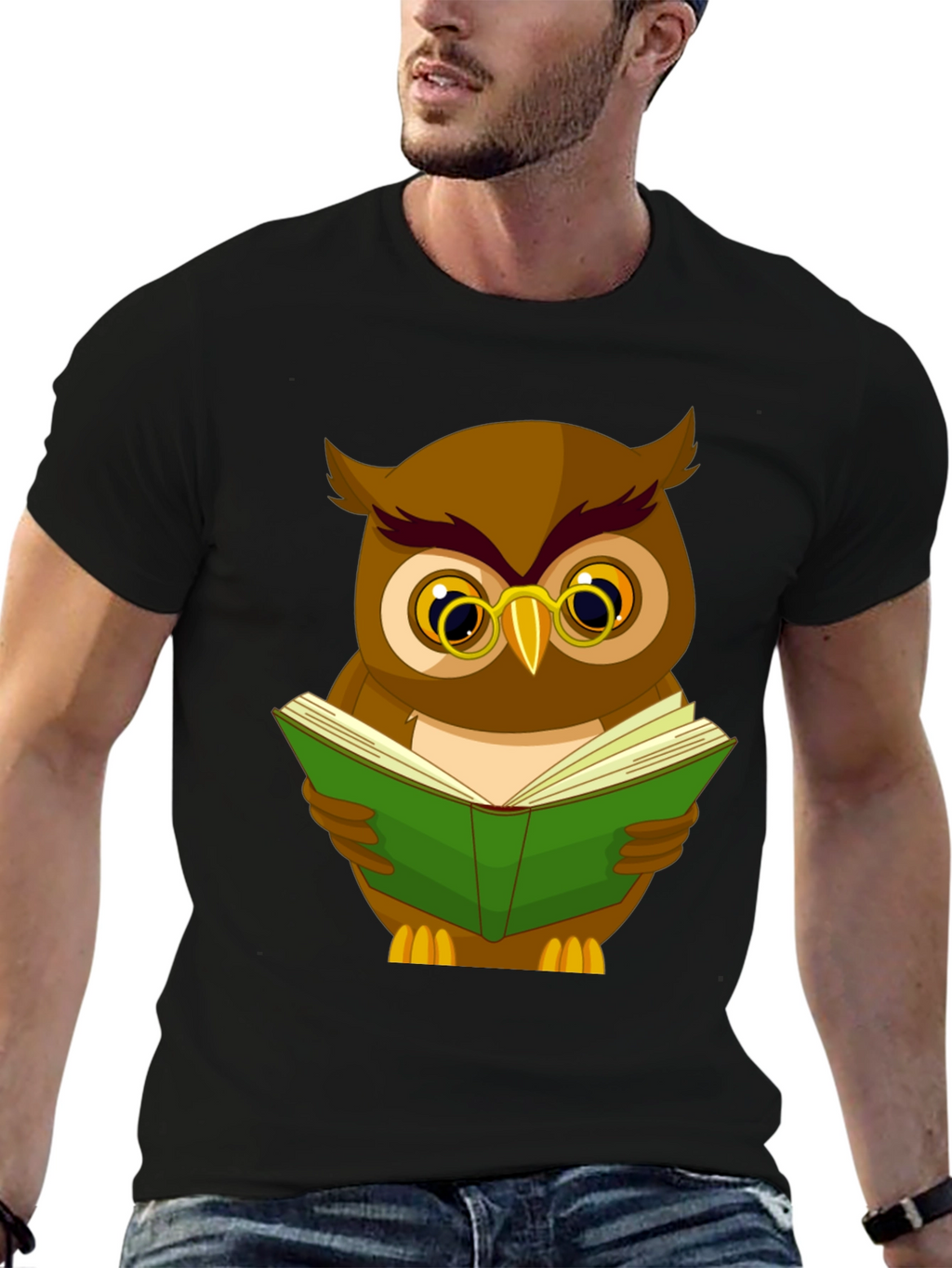 Owl Reading Book Graphic Tee - Black