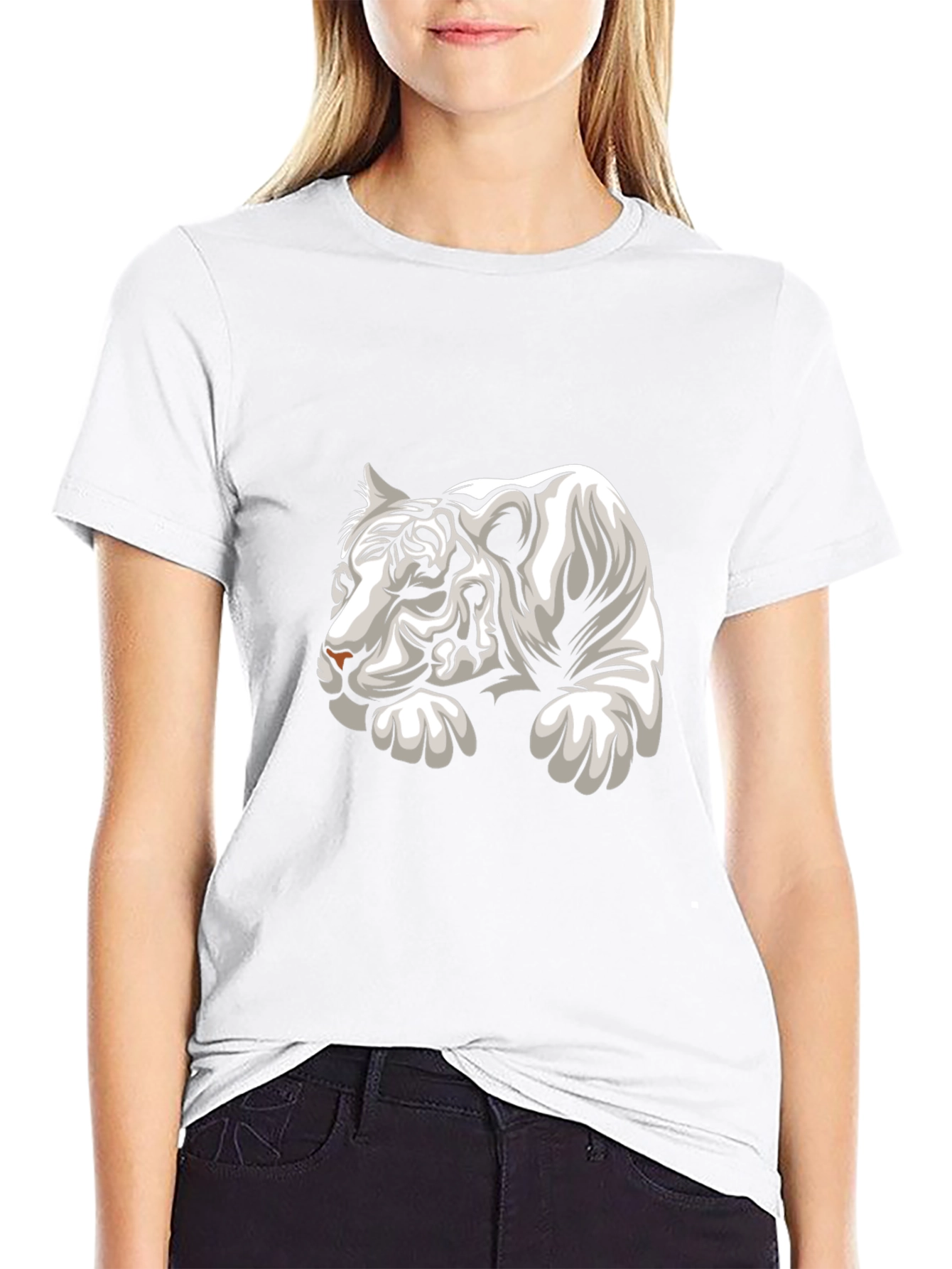 Cool White Tiger Graphic Tee - Black Cotton T-Shirt