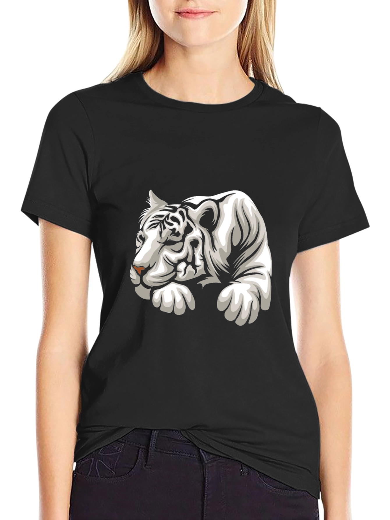 Cool White Tiger Graphic Tee - Black Cotton T-Shirt