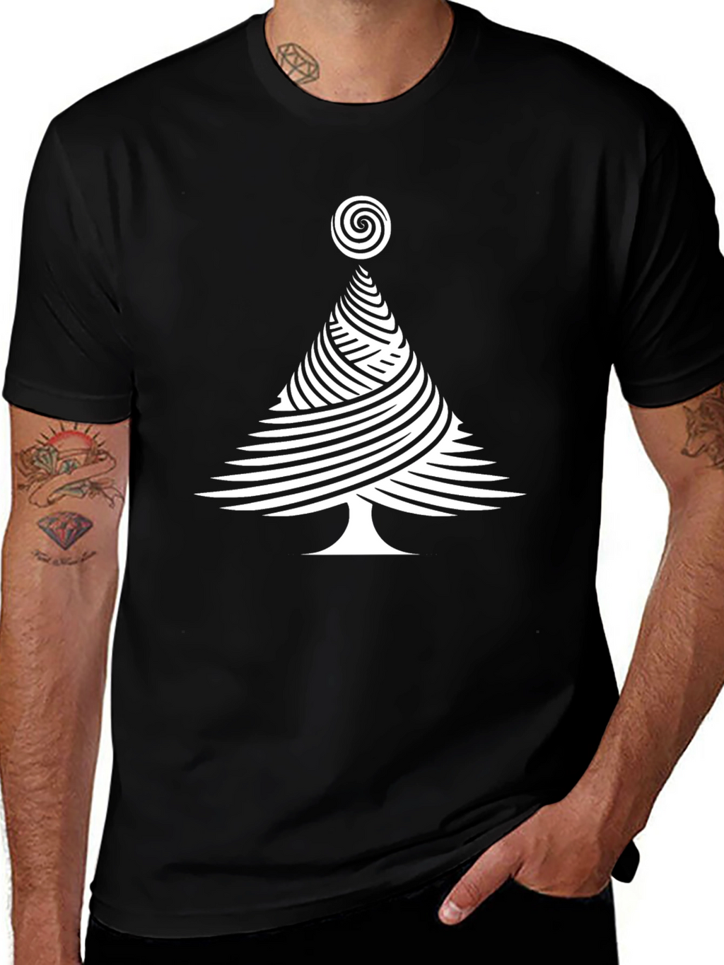 Abstract Christmas Tree Graphic Tee - Black