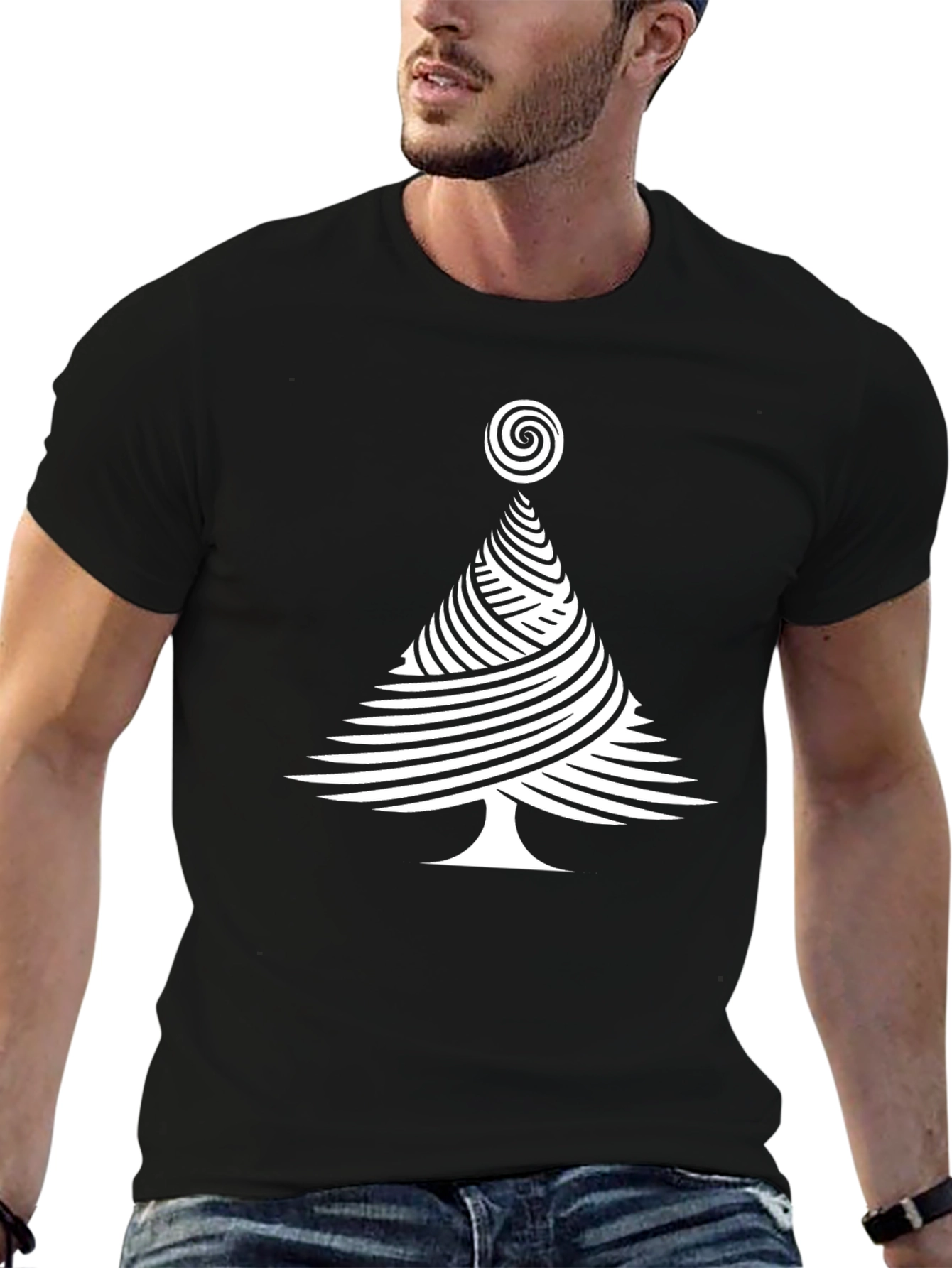 Abstract Christmas Tree Graphic Tee - Black