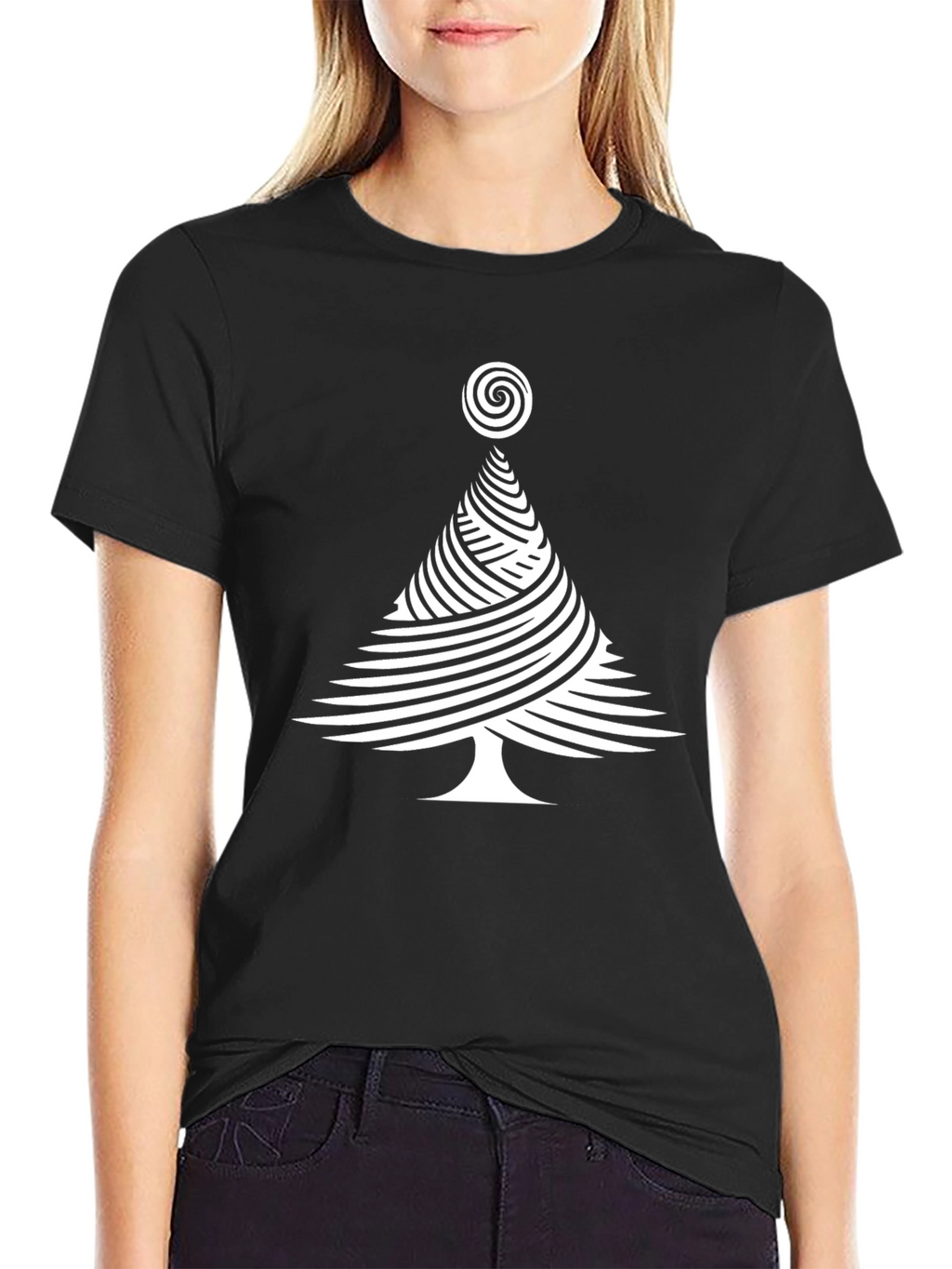 Abstract Christmas Tree Graphic Tee - Black