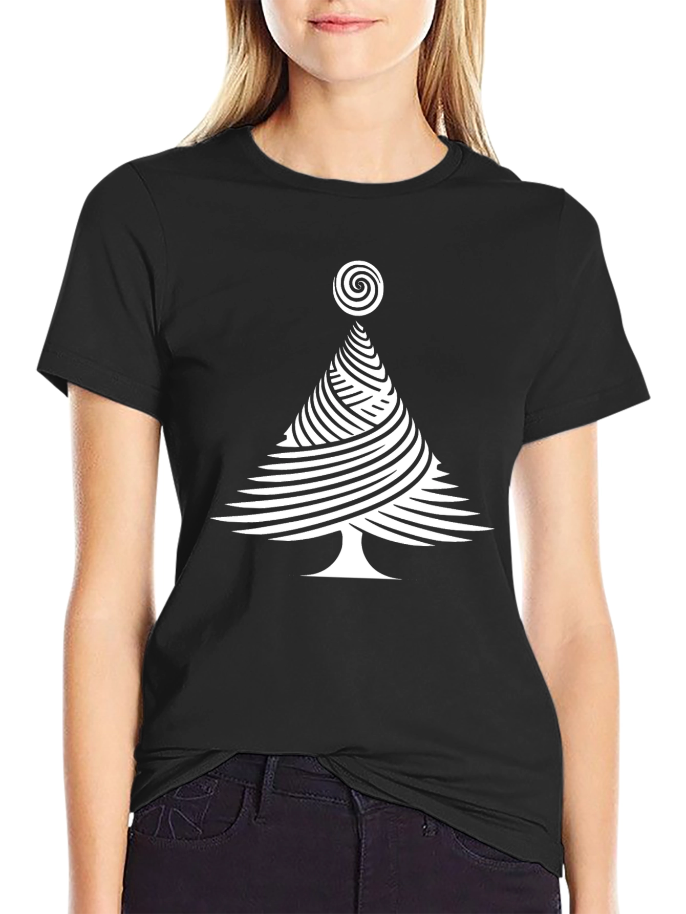 Abstract Christmas Tree Graphic Tee - Black