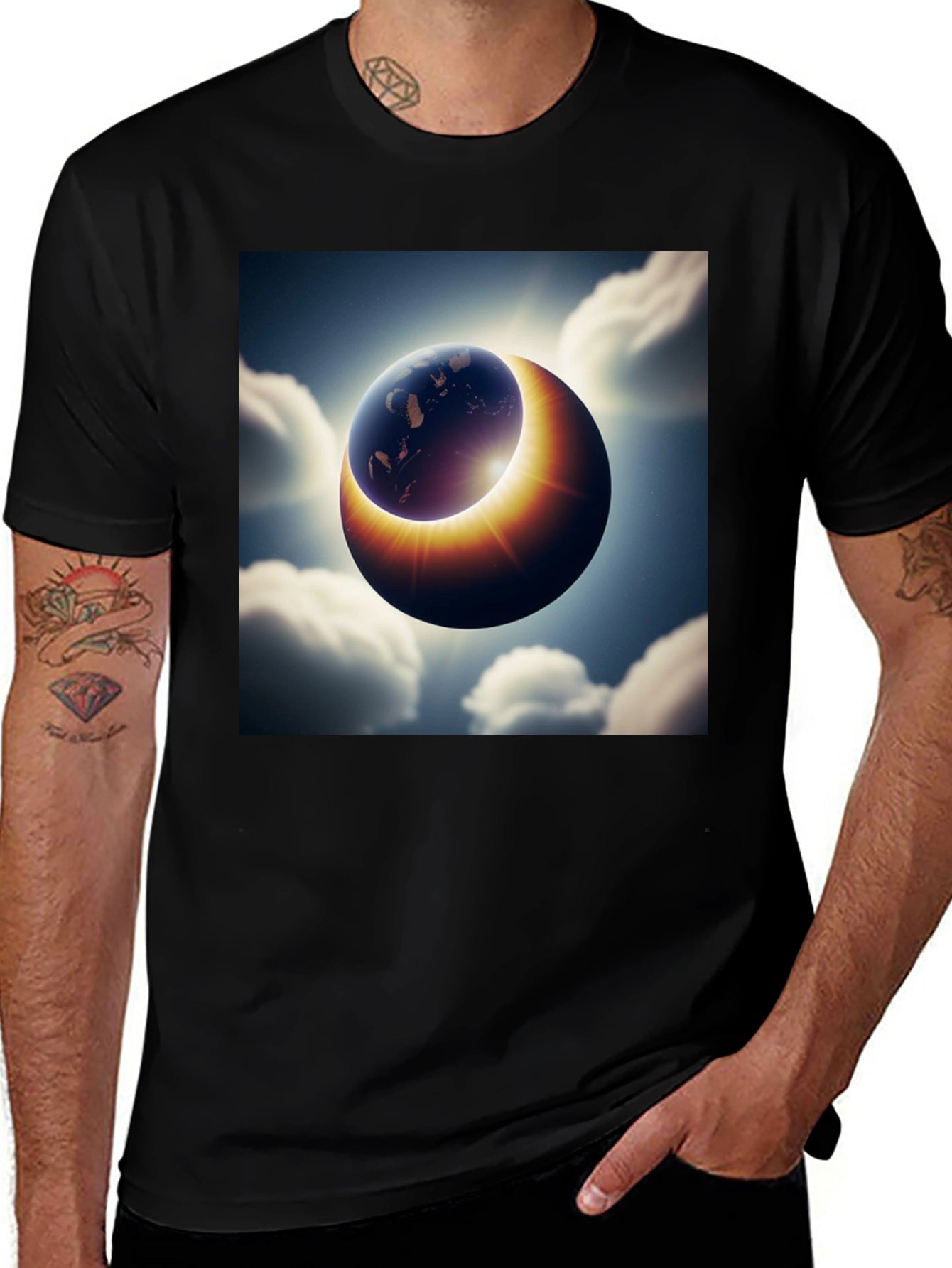 Earth Eclipse Graphic Tee - Unique Solar System Shirt
