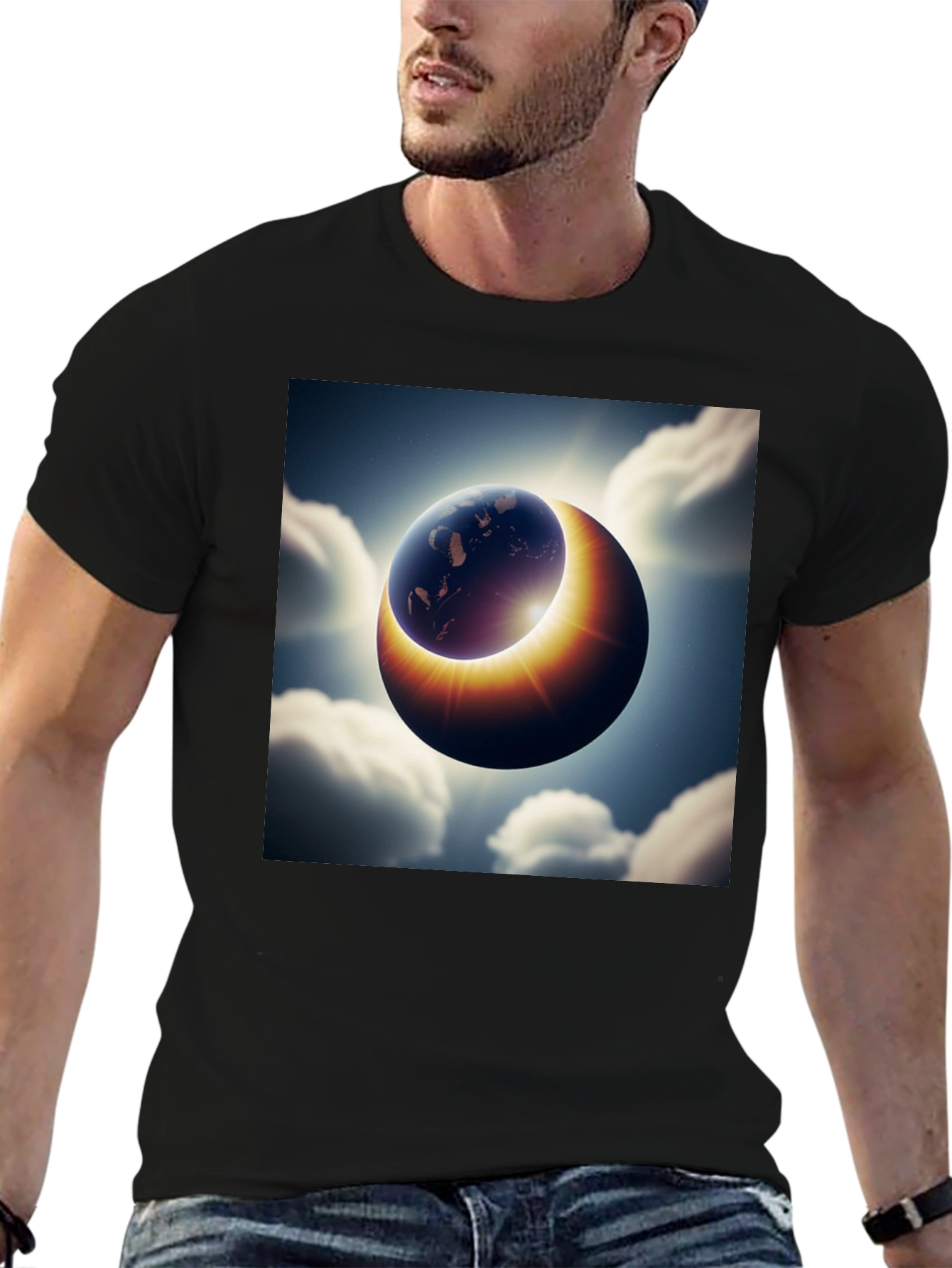 Earth Eclipse Graphic Tee - Unique Solar System Shirt