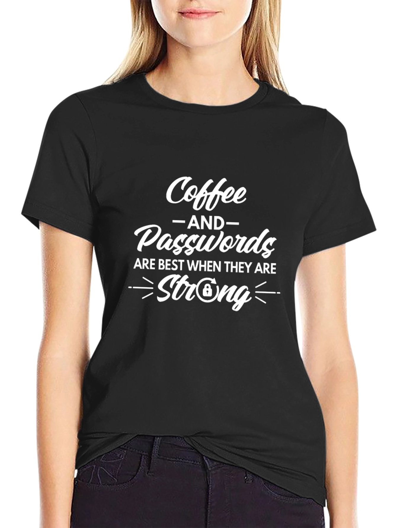 Coffee & Passwords Strong T-Shirt - Black Graphic Tee