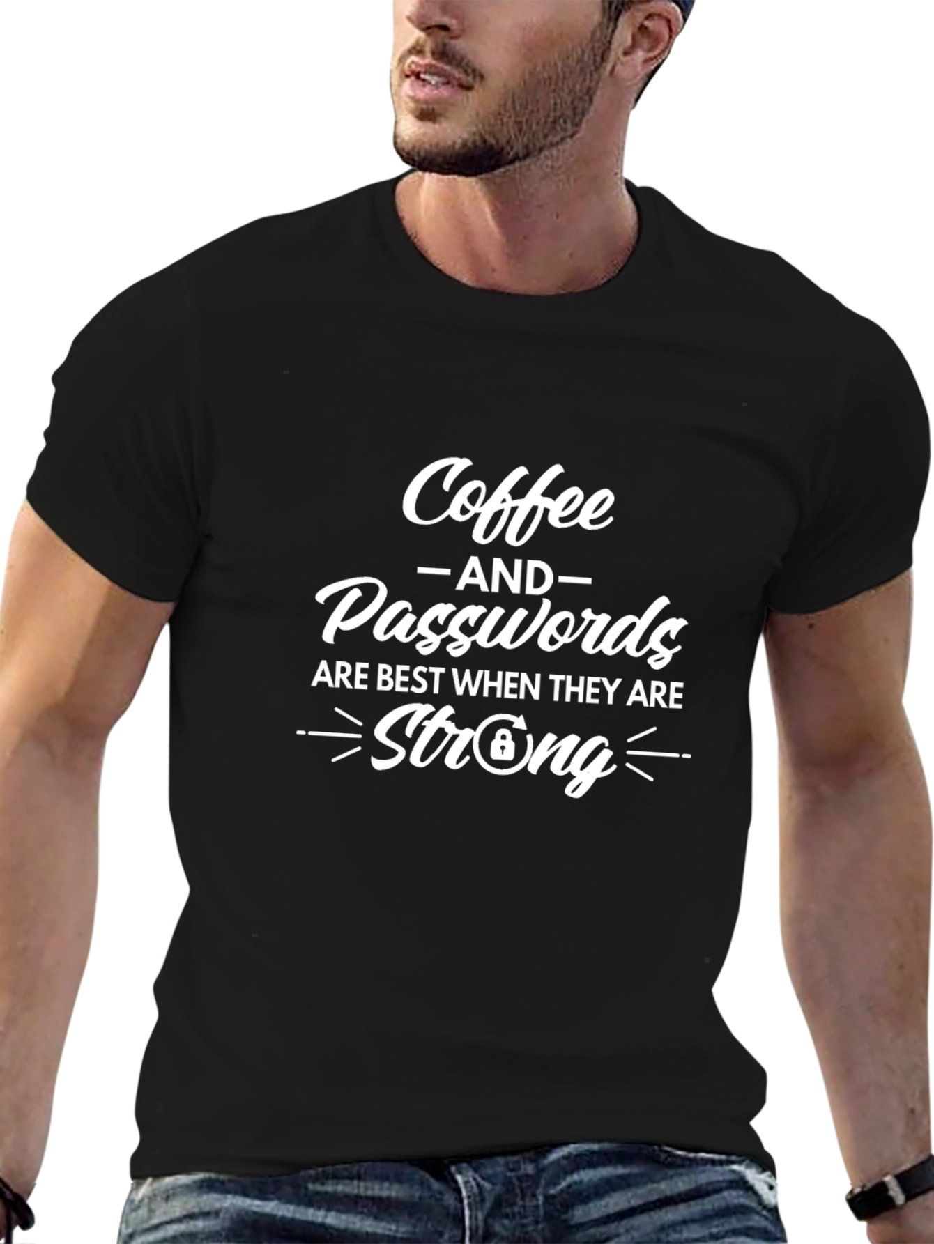 Coffee & Passwords Strong T-Shirt - Black Graphic Tee
